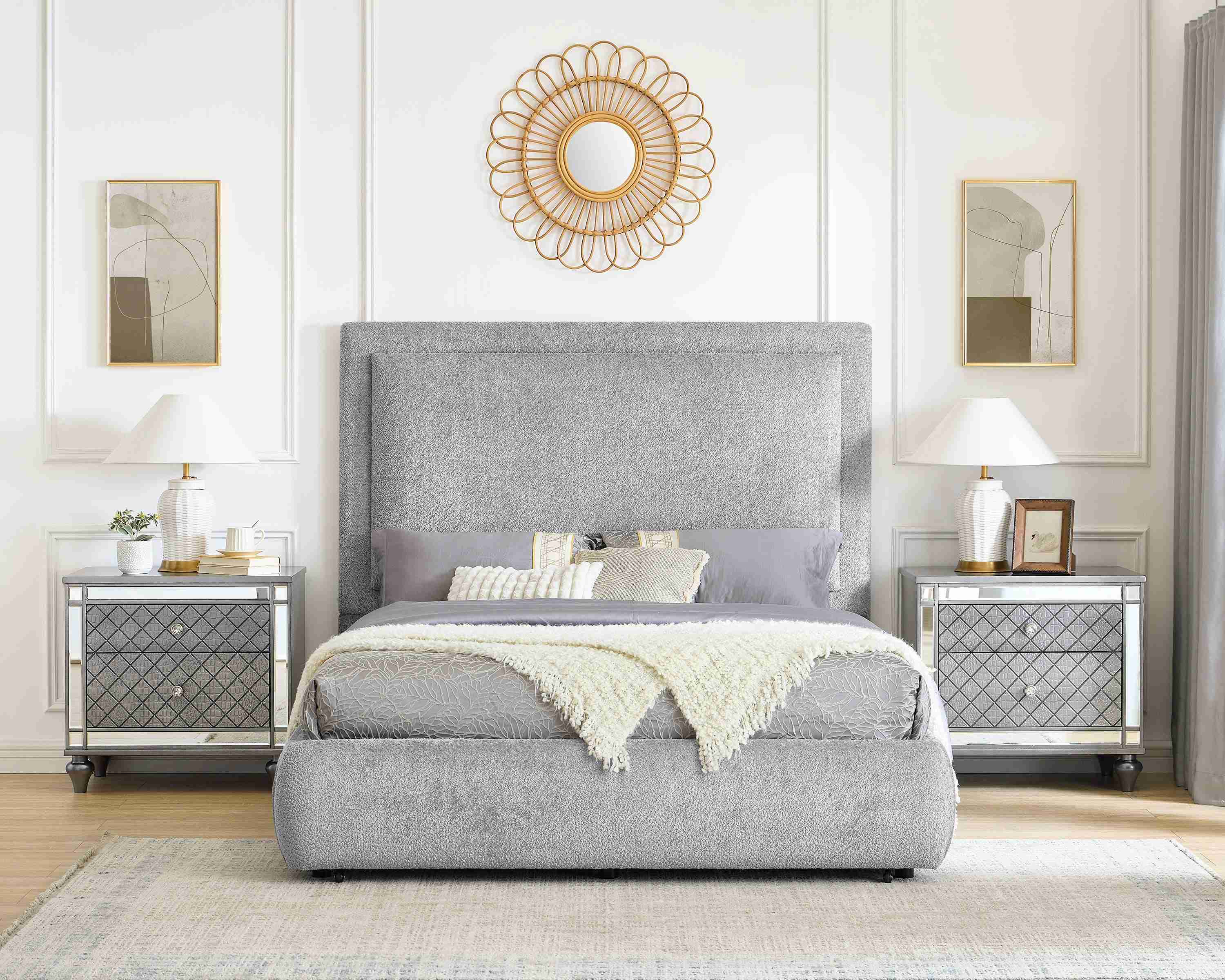 Reverie Gray Upholstered Storage Panel Queen Bed - Image 2