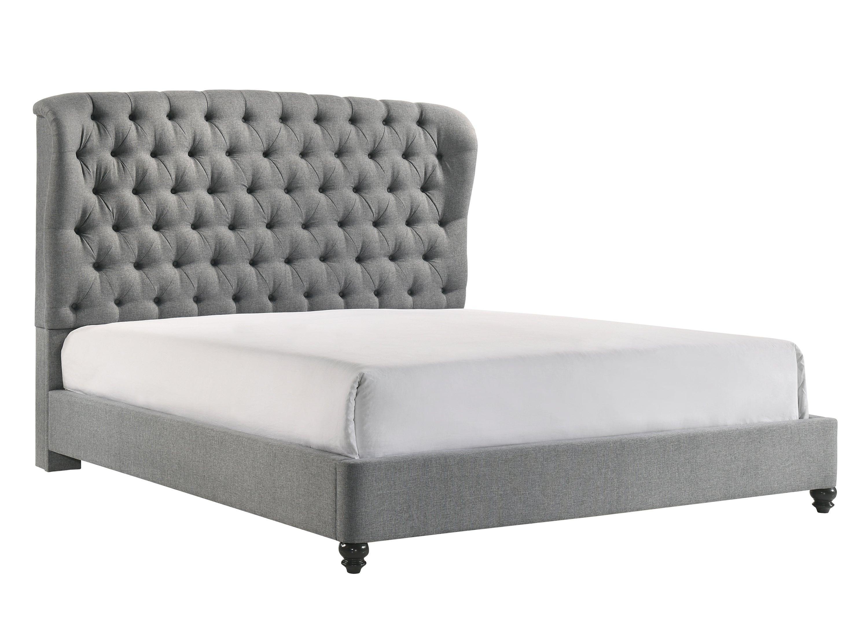 Linda Gray Upholstered Tufted Fabric Panel Queen Bed - Image 2