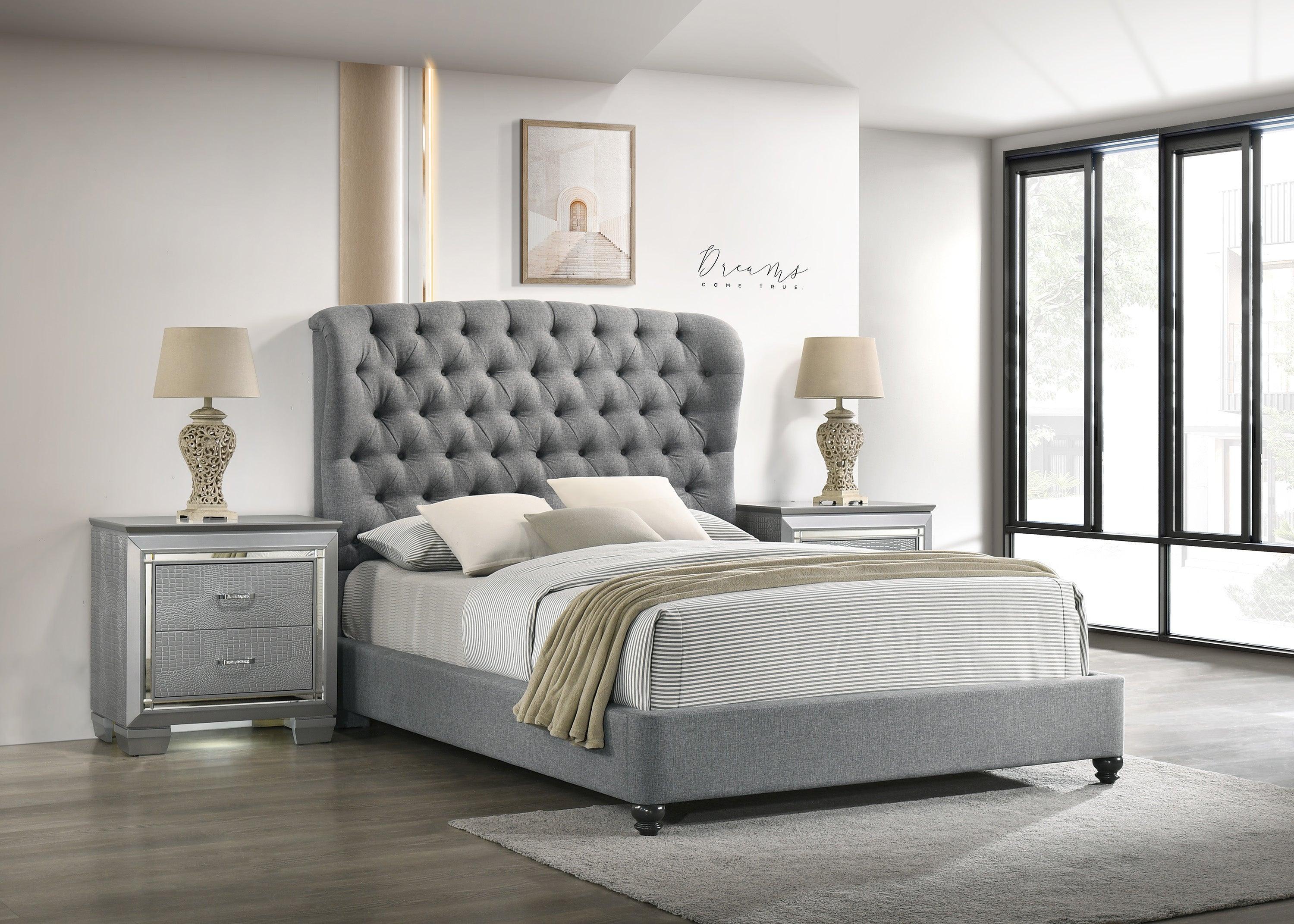 Linda Gray Upholstered Tufted Fabric Panel King Bed - Image 2