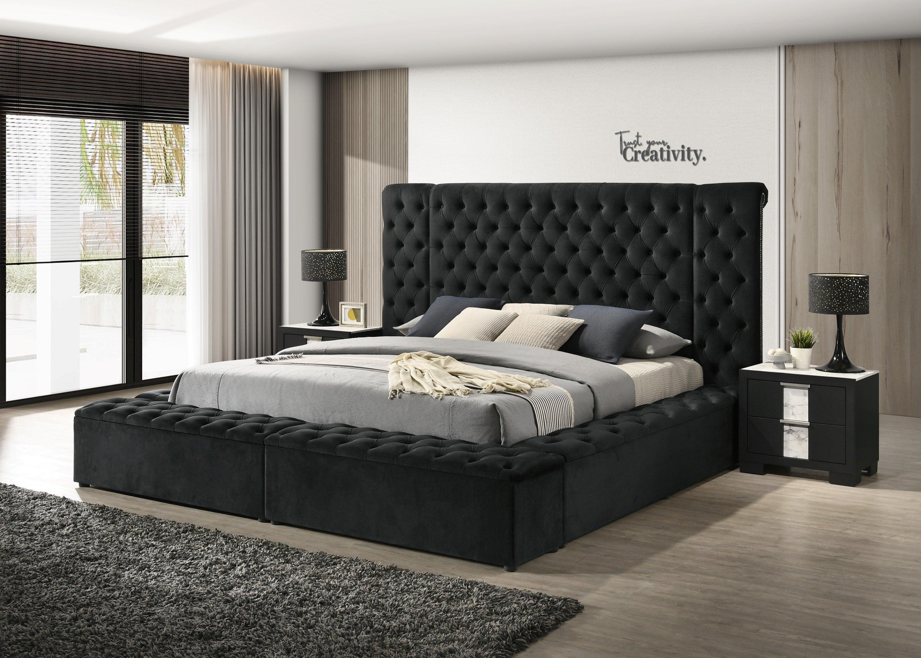 Liliana Black Upholstered Tufted Panel King Bed - Image 2