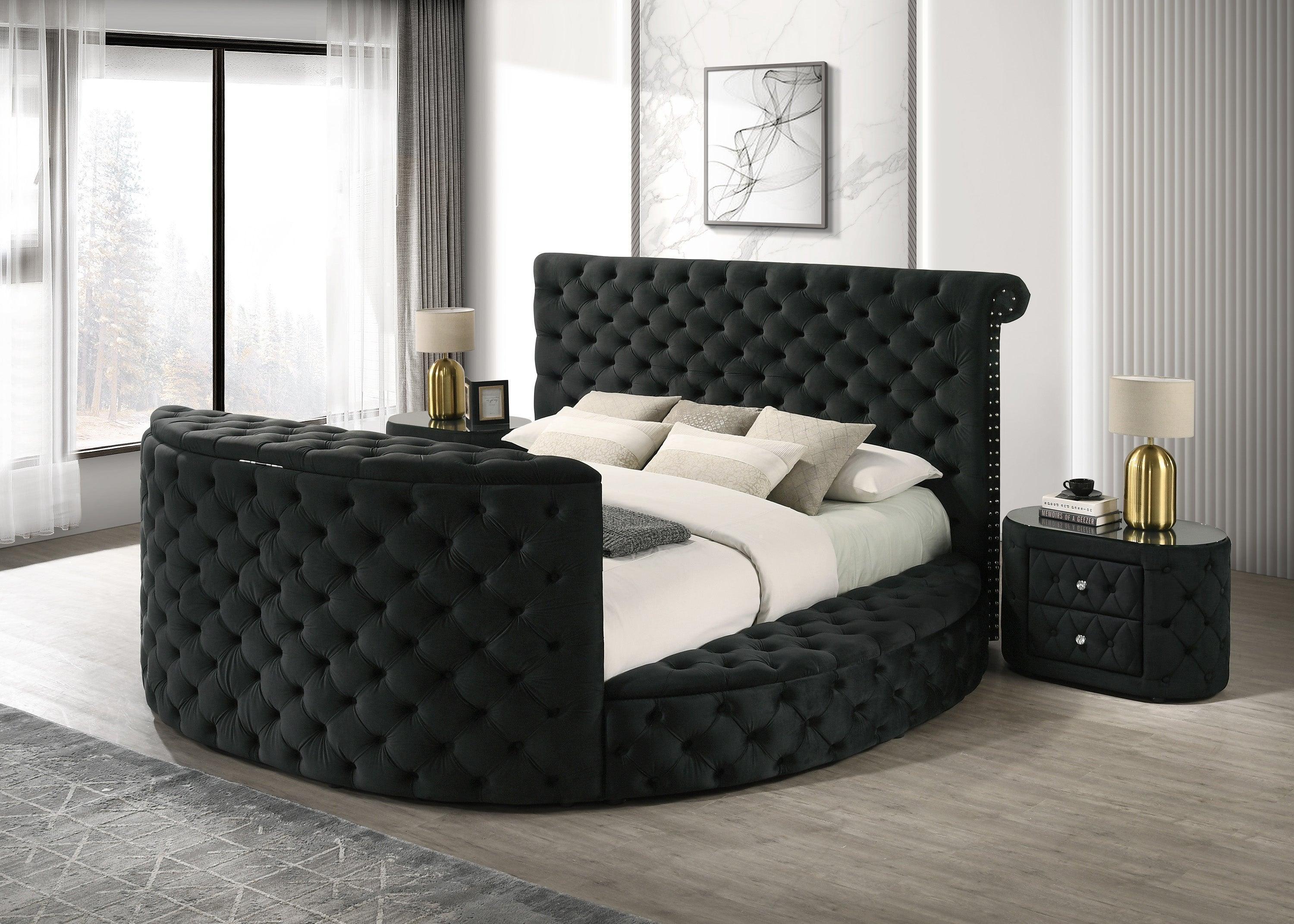 Voltare Black Upholstered Tufted Panel Queen Bed - Image 2