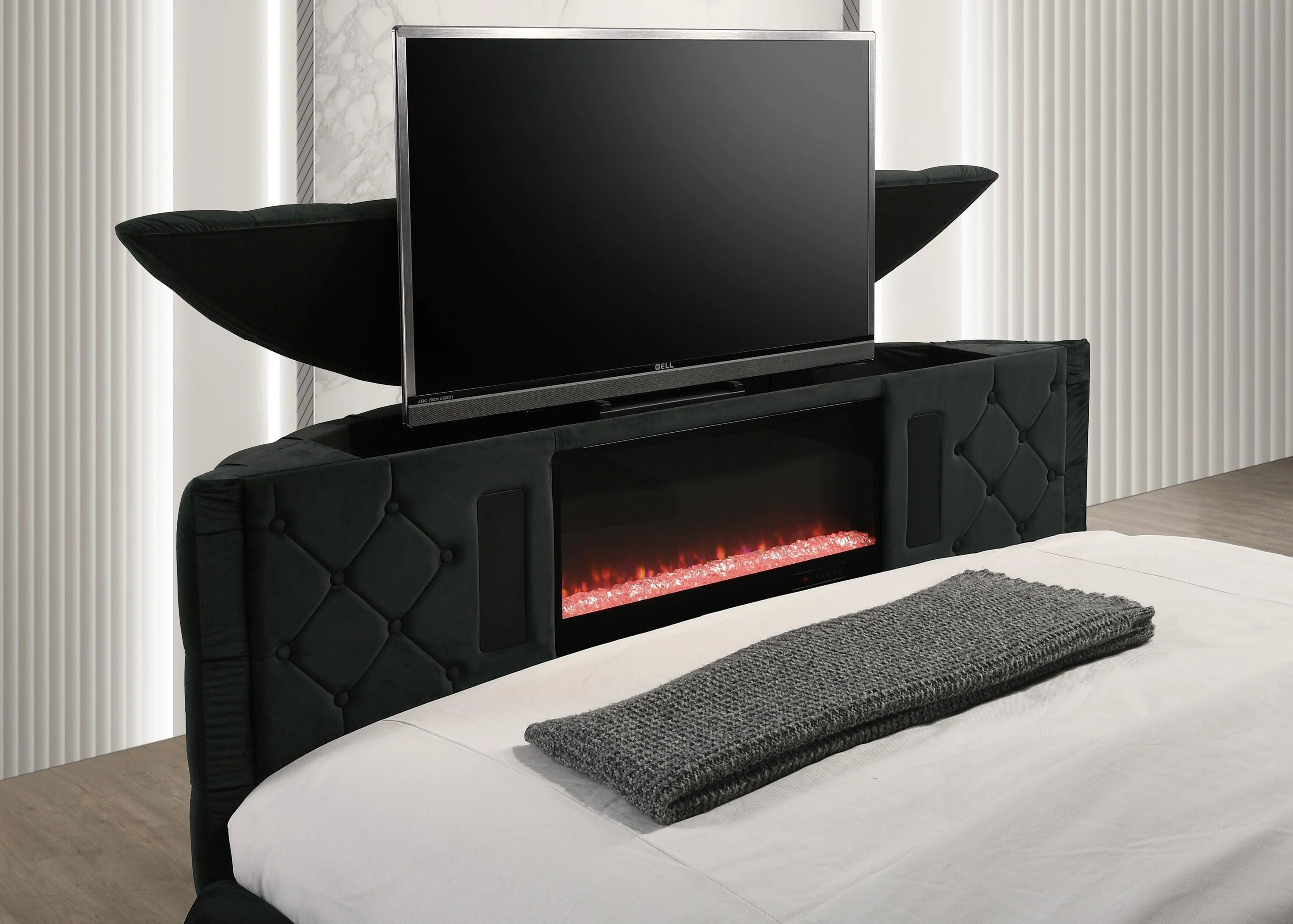 Voltare Black Upholstered Tufted Panel Queen Bed - Image 3