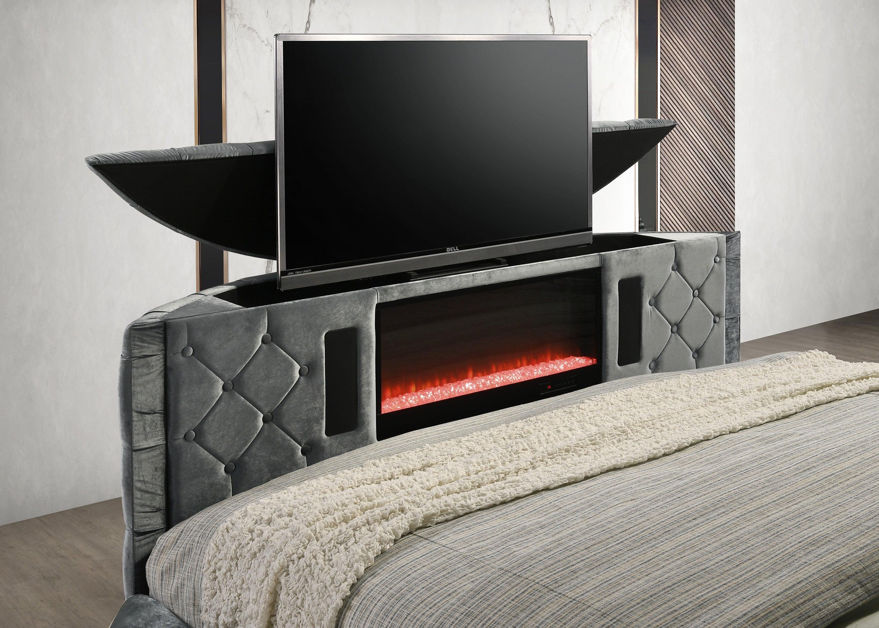 Voltare Gray Upholstered Tufted Panel Queen Bed - Image 3