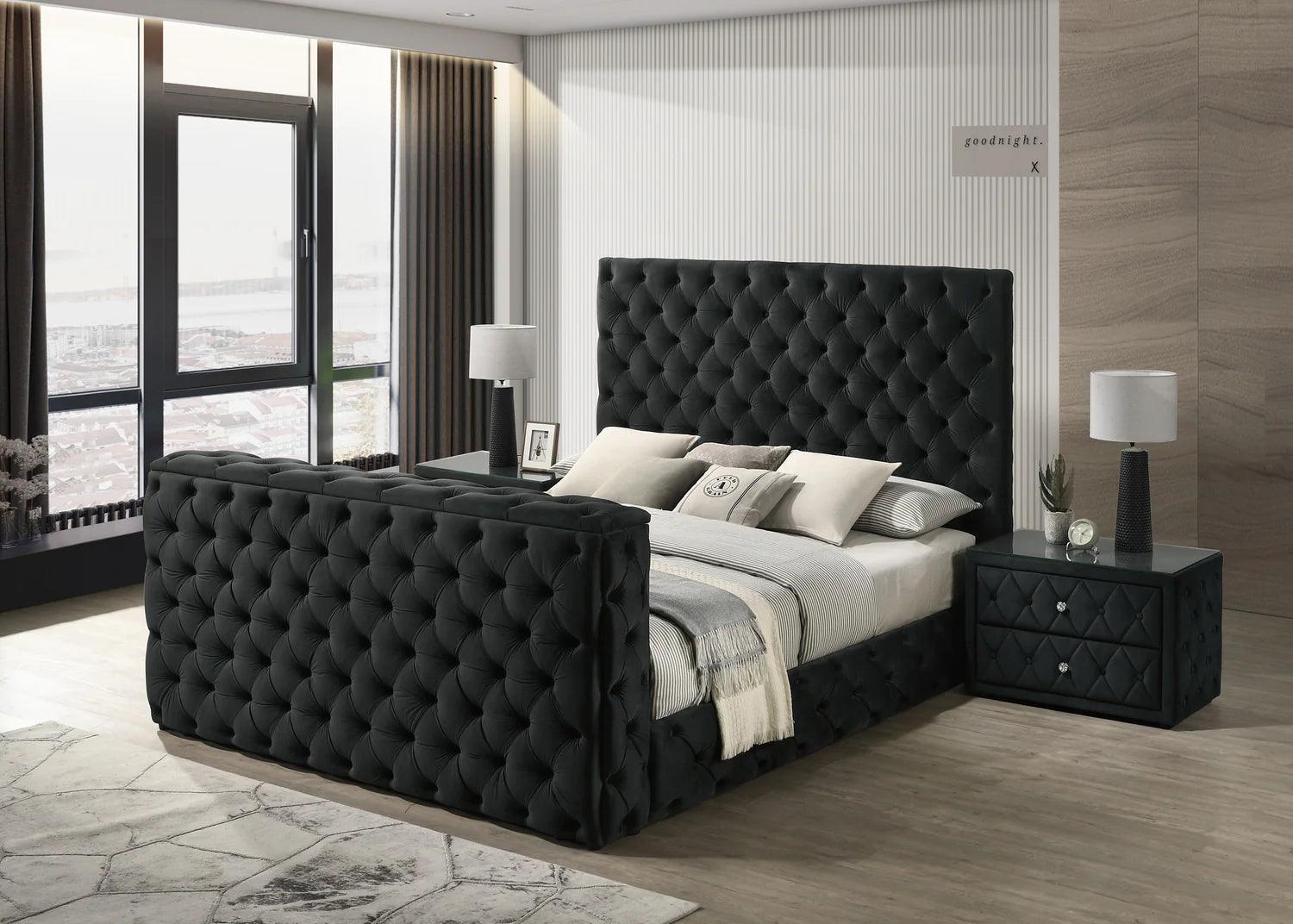 Josephine Black Upholstered Tufted w TV Lift Panel Queen Bed - Image 2