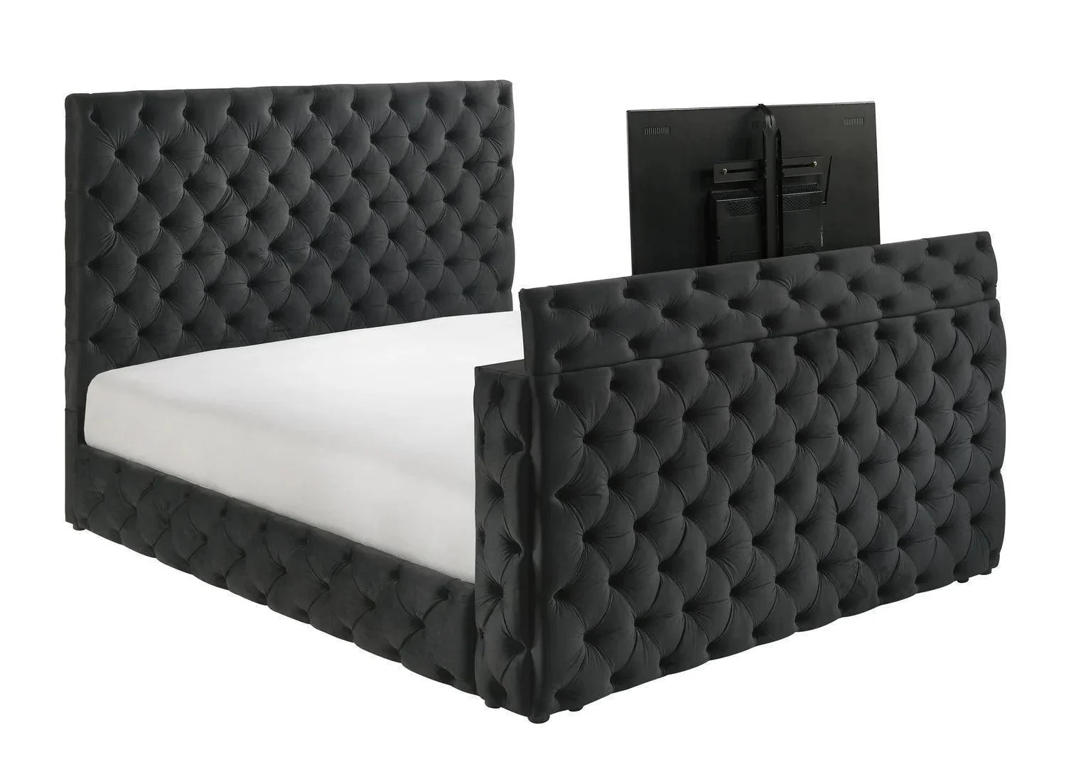 Josephine Black Upholstered Tufted w TV Lift Panel King Bed - Image 2