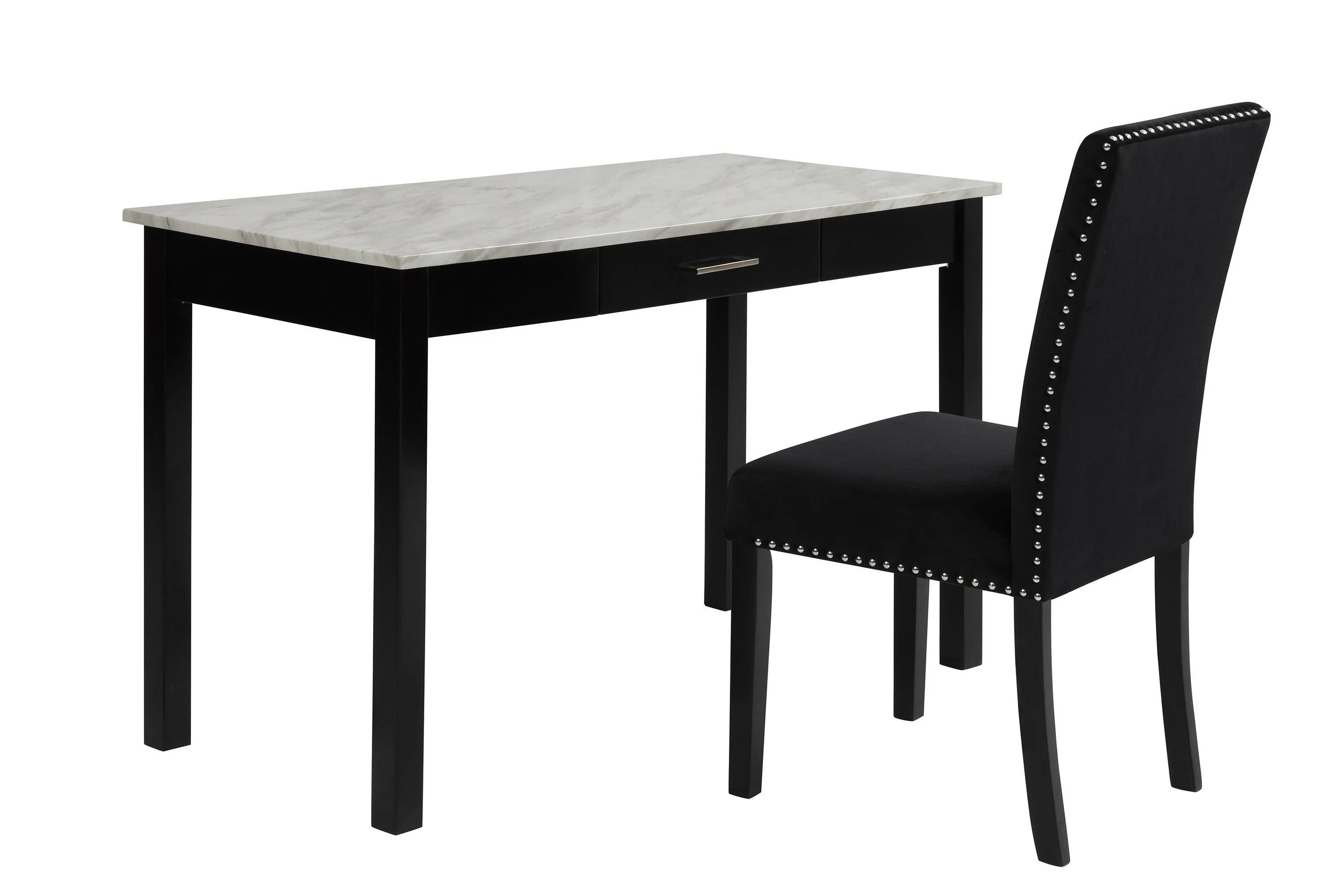 Lennon Black White Velvet Desk & Chair Set - Image 2