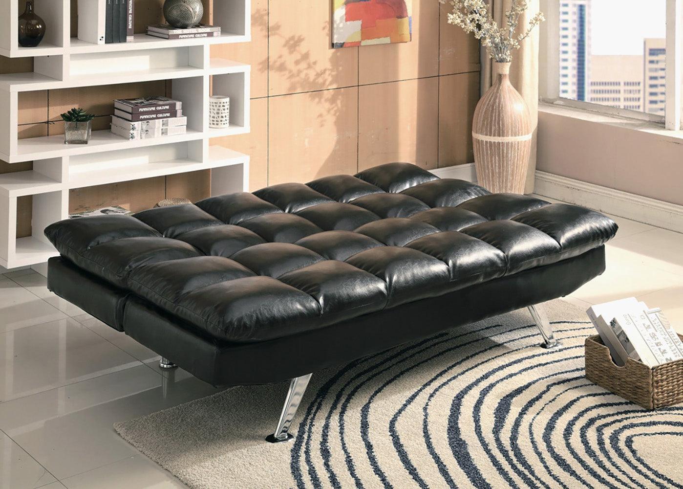 Sundown Black Futon Faux Leather Upholstered Adjustable Sofa - Image 3