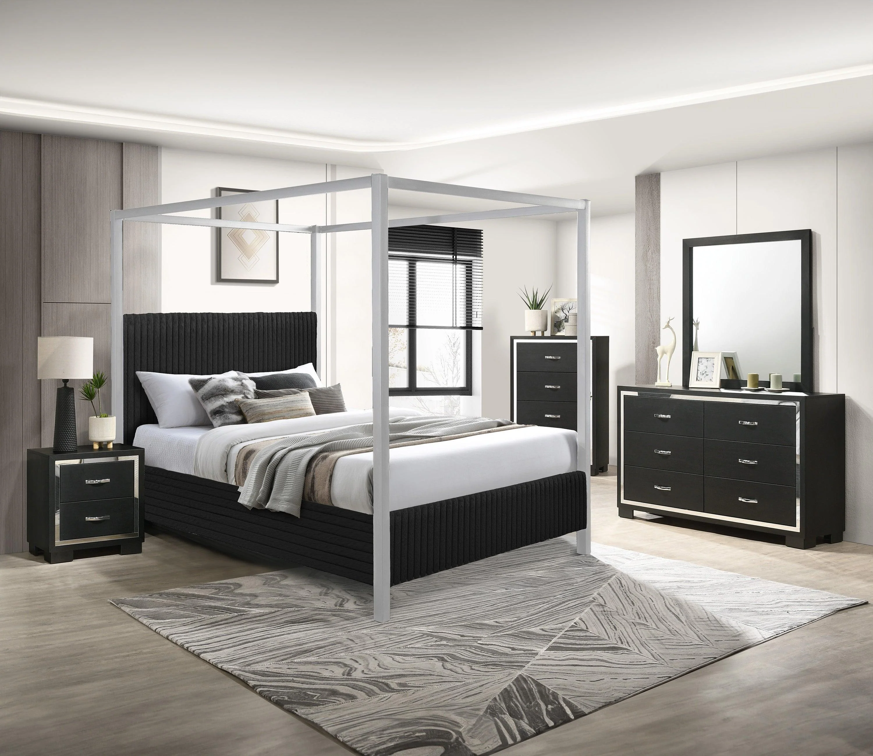 Cora Black Upholstered Canopy Queen Bed - Image 2