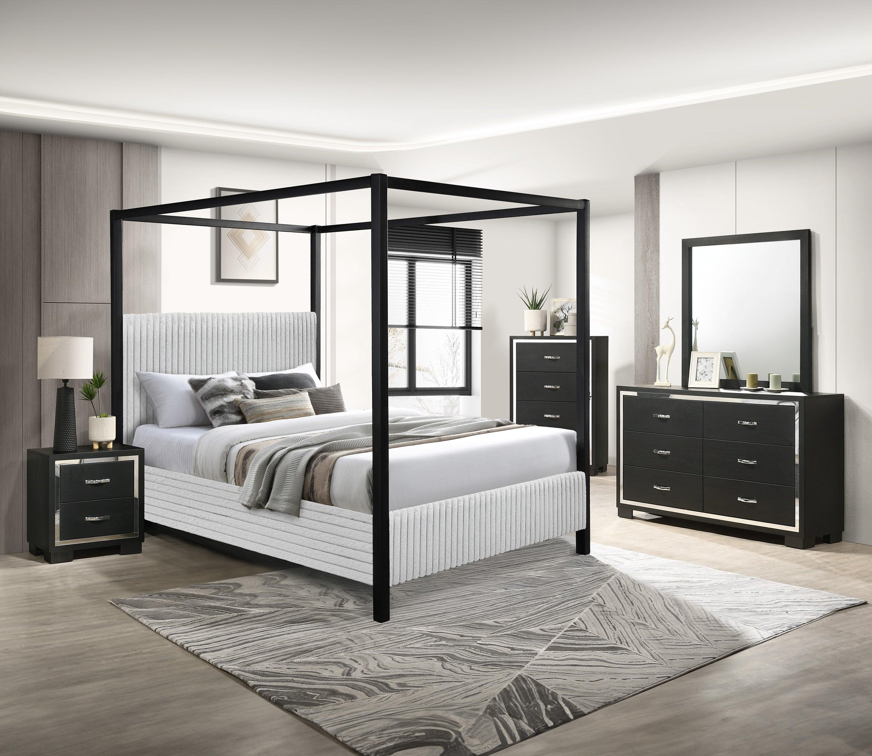 Cora Light Gray Upholstered Canopy Queen Bed - Image 2