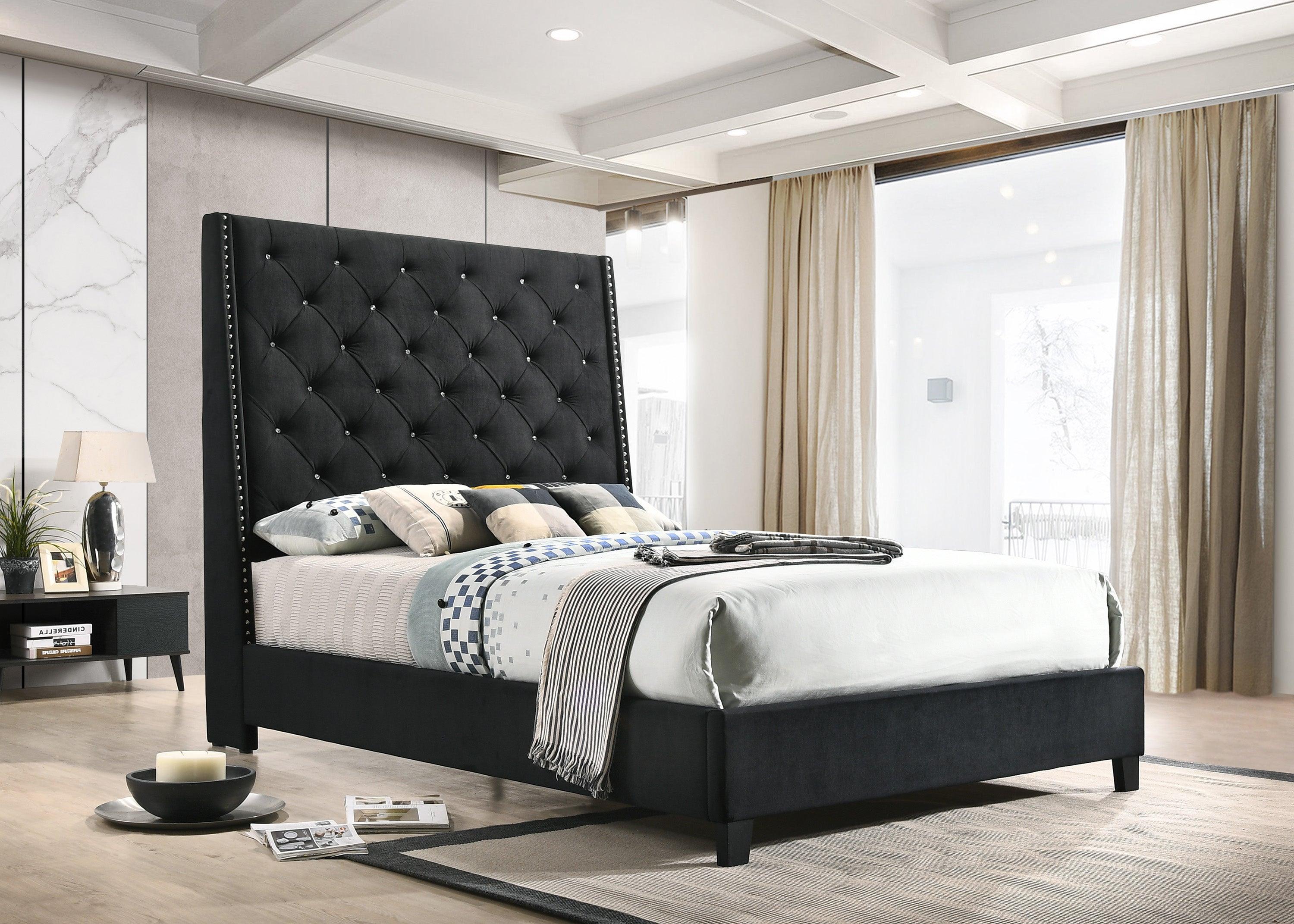 Chantilly Black Velvet Upholstered Tufted Panel King Bed - Image 2