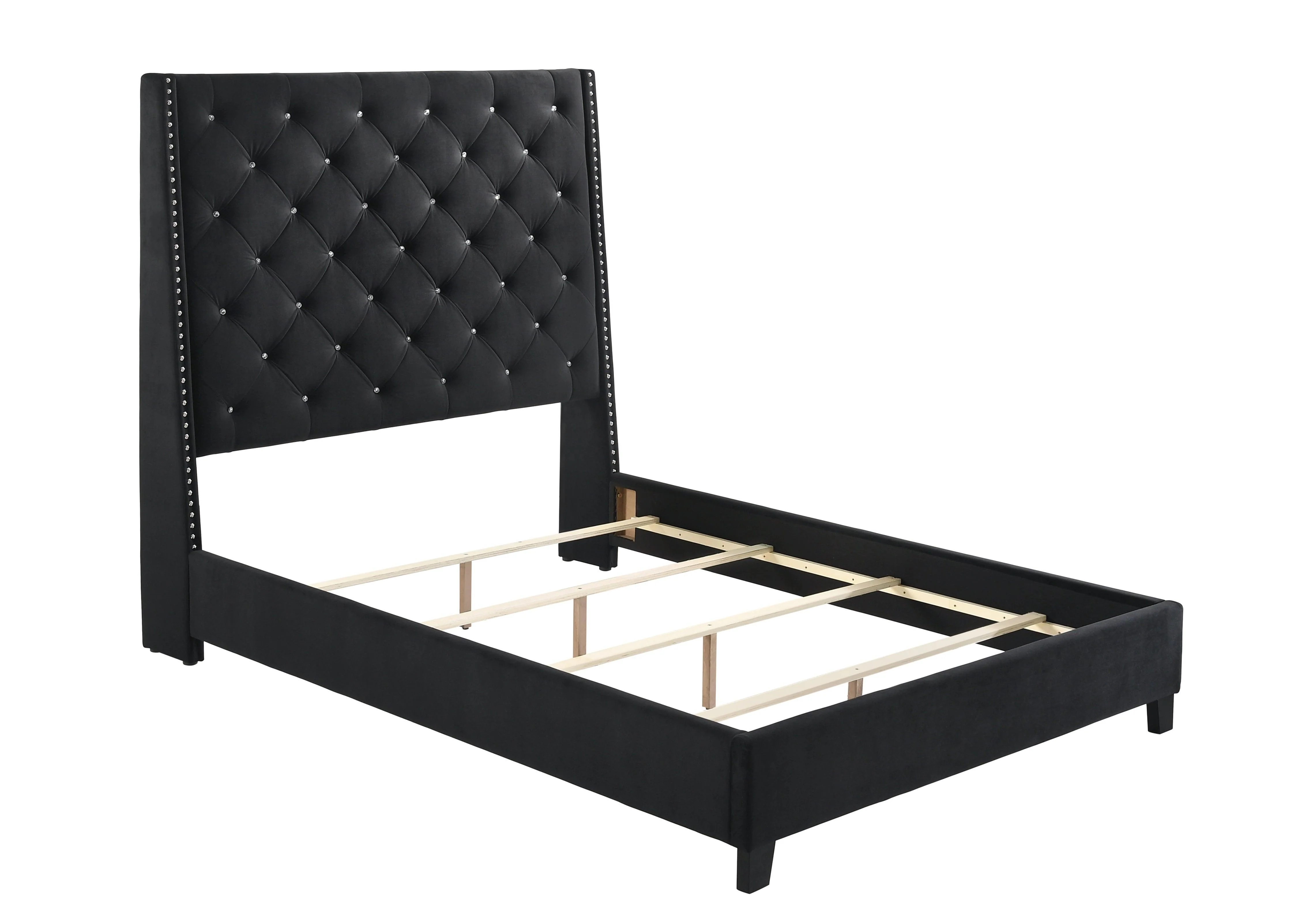 Chantilly Black Velvet Upholstered Tufted Panel King Bed - Image 3