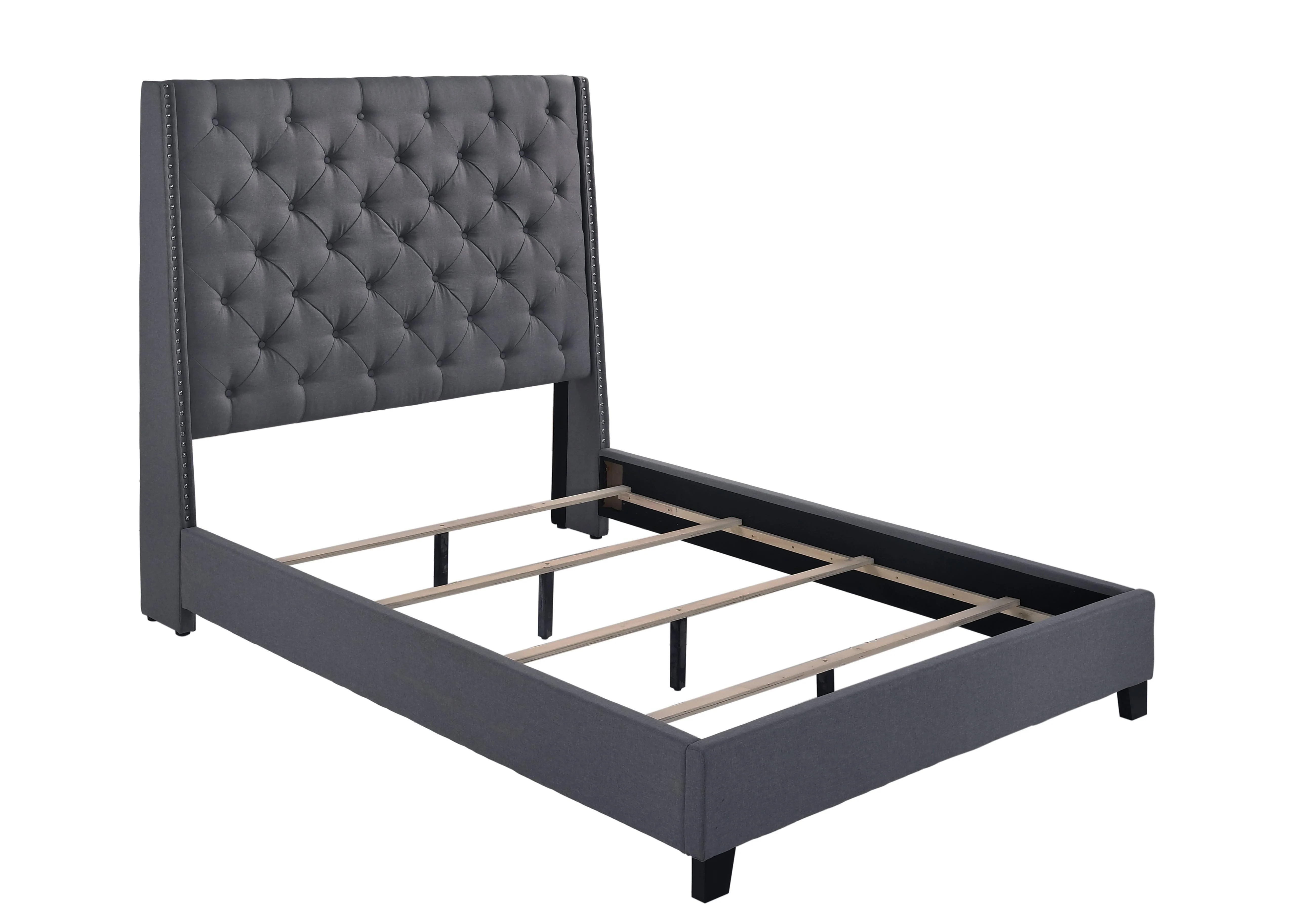 Chantilly Gray Velvet Upholstered Tufted Panel Queen Bed - Image 3