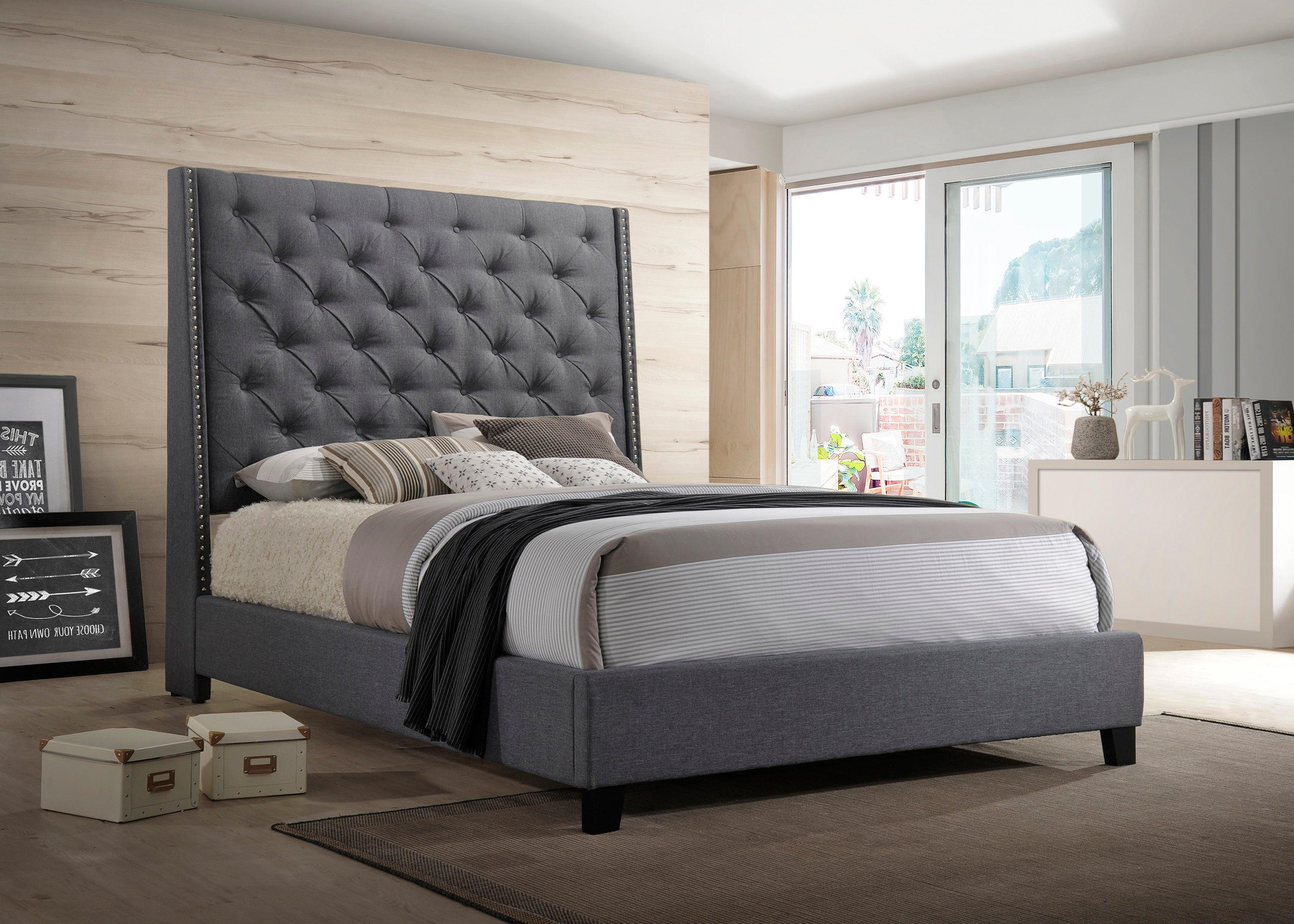 Chantilly Gray Velvet Upholstered Tufted Panel Queen Bed - Image 2