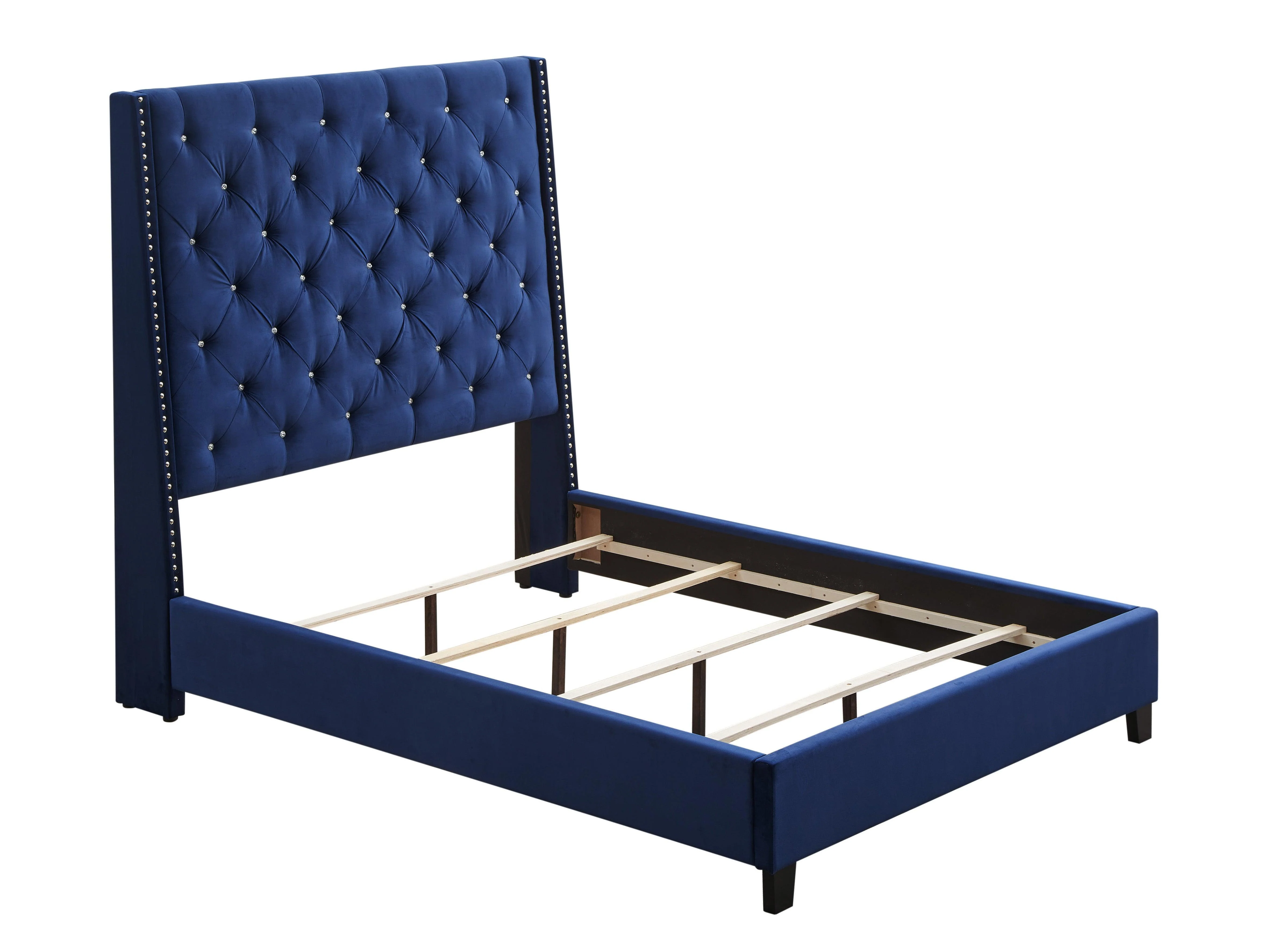 Chantilly Royal Blue Velvet Upholstered Tufted Panel Queen Bed - Image 3