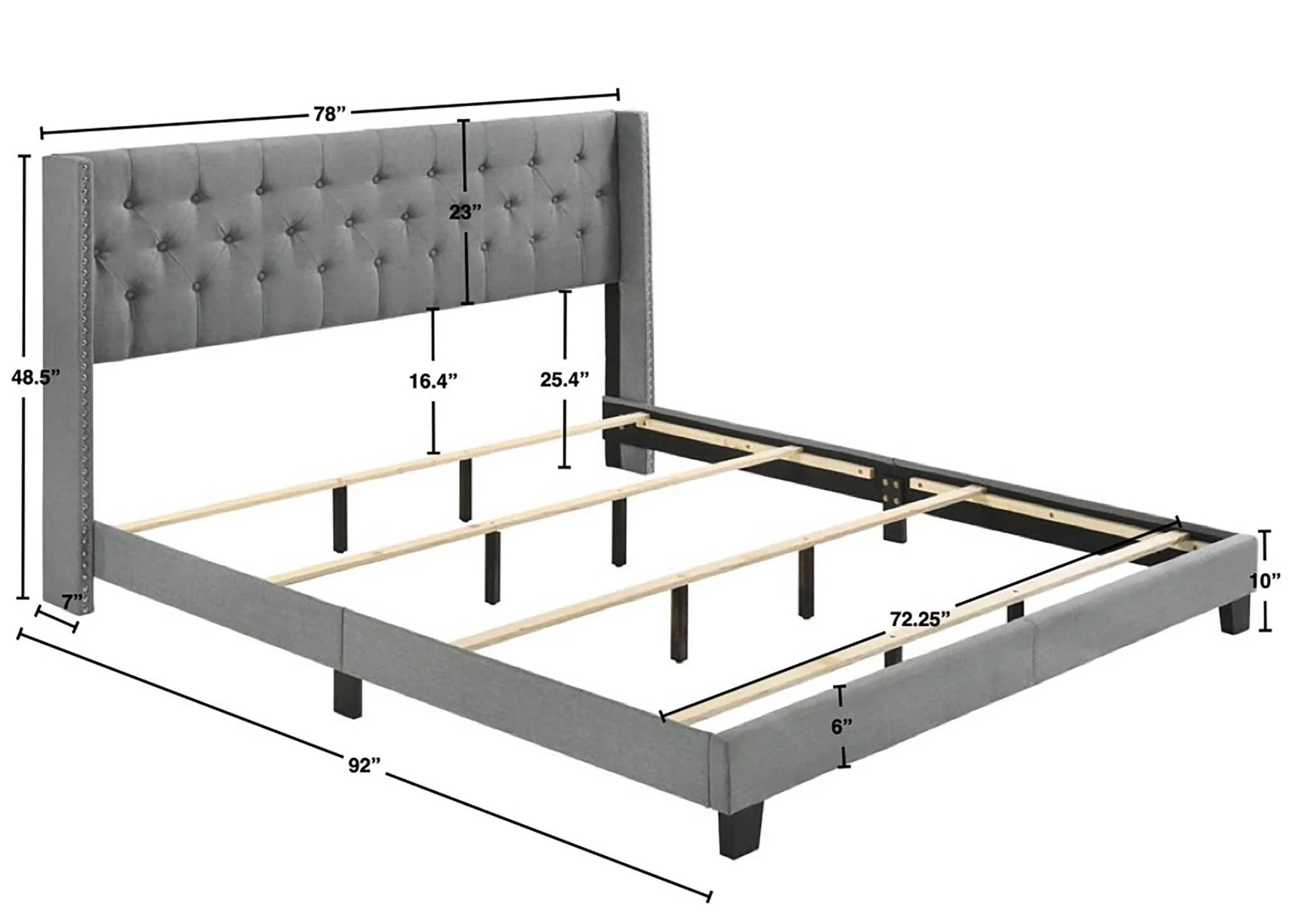 Makayla Gray Fabric Upholstered Tufted Panel Queen Bed - Image 3