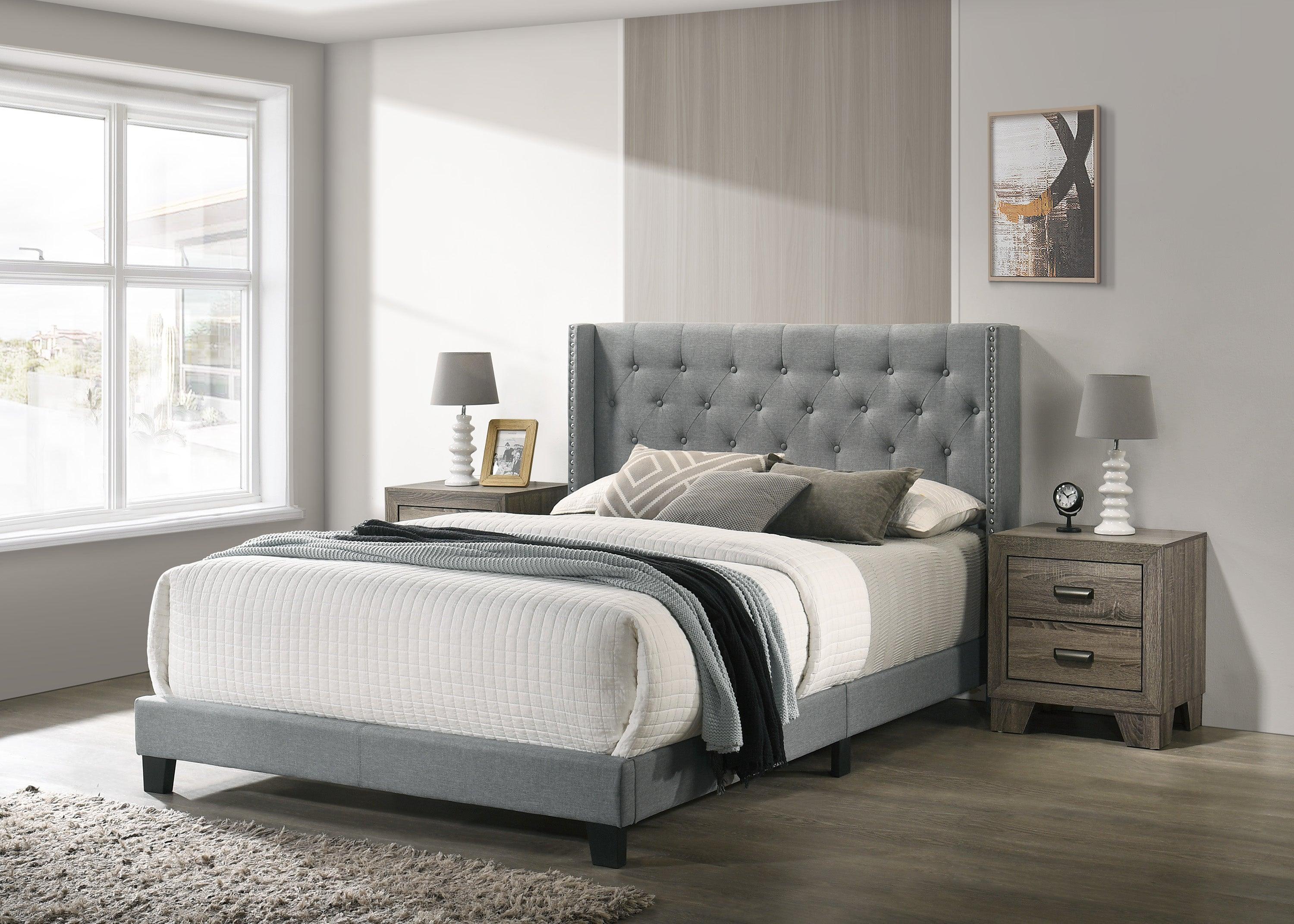 Makayla Gray Fabric Upholstered Tufted Panel King Bed - Image 2