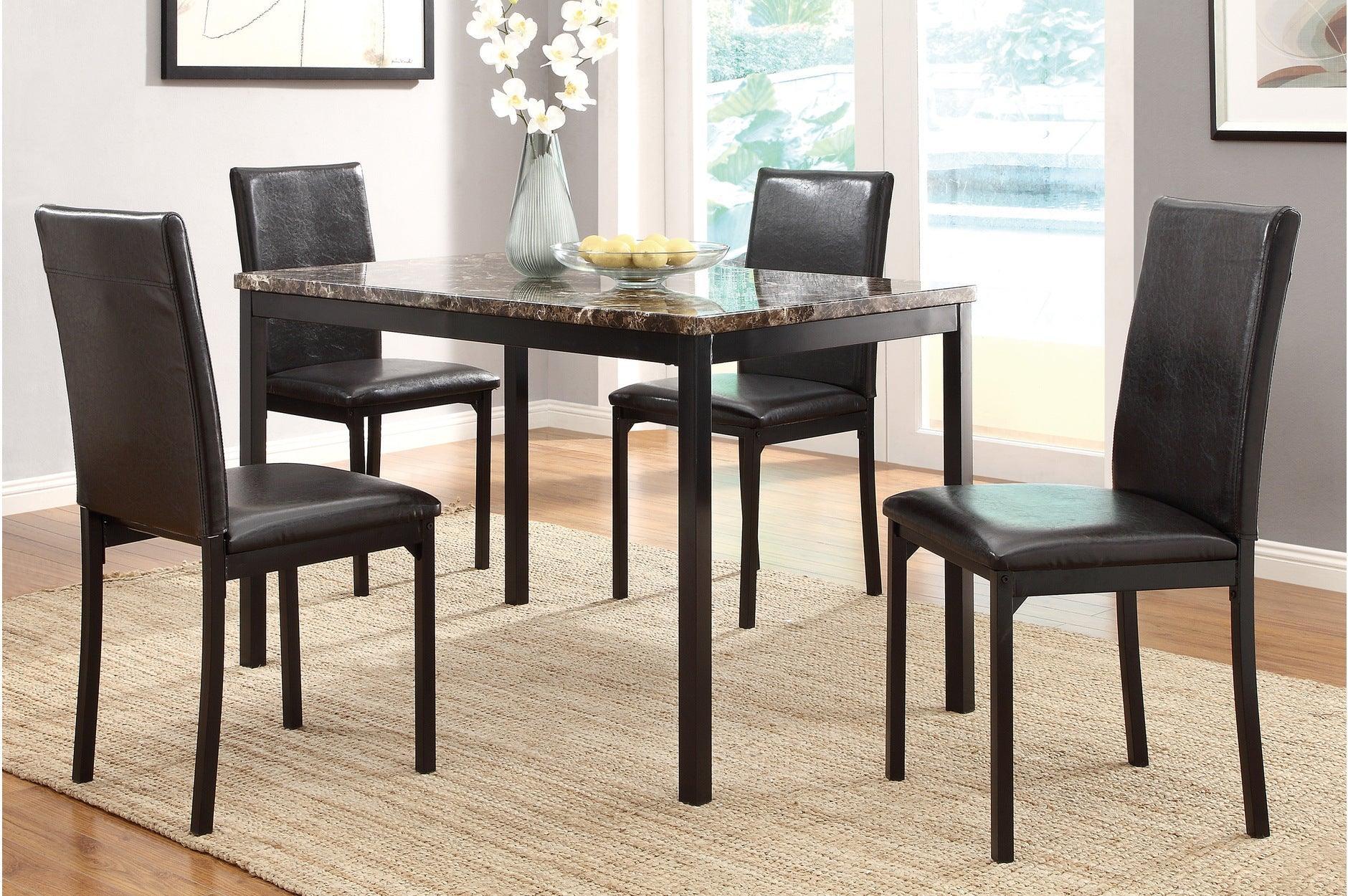 Tempe Brown Faux Leather Faux Marble Rectangular Dining Room Set - Image 1