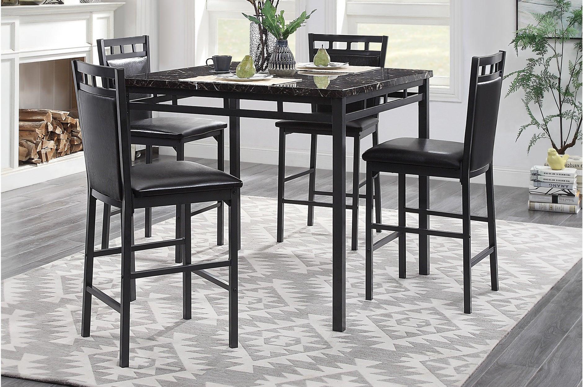 Olney Black Faux Leather Faux Marble Square Dining Room Set - Image 1