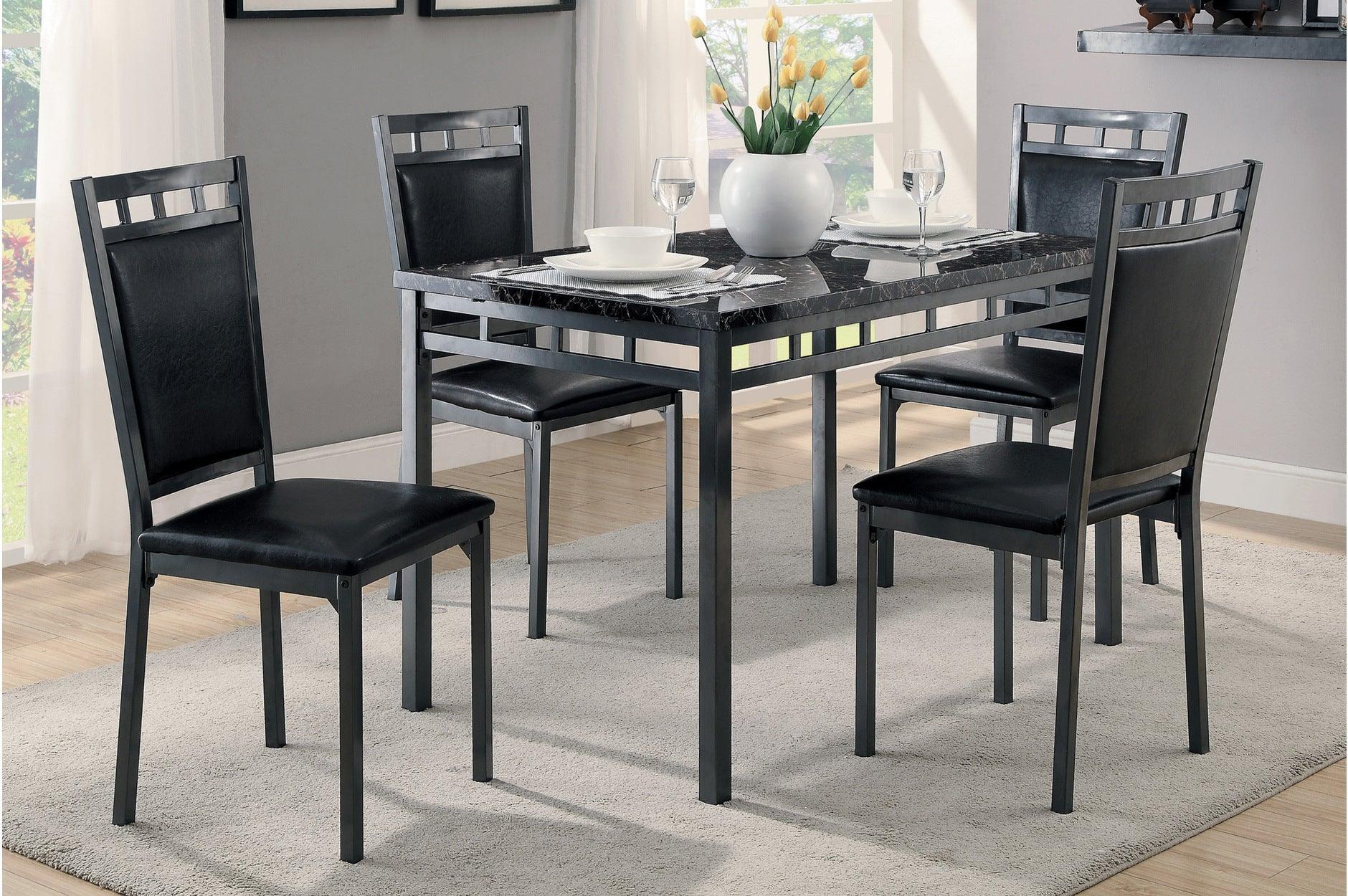 Olney Black Faux Leather Faux Marble Rectangular Dining Room Set - Image 1