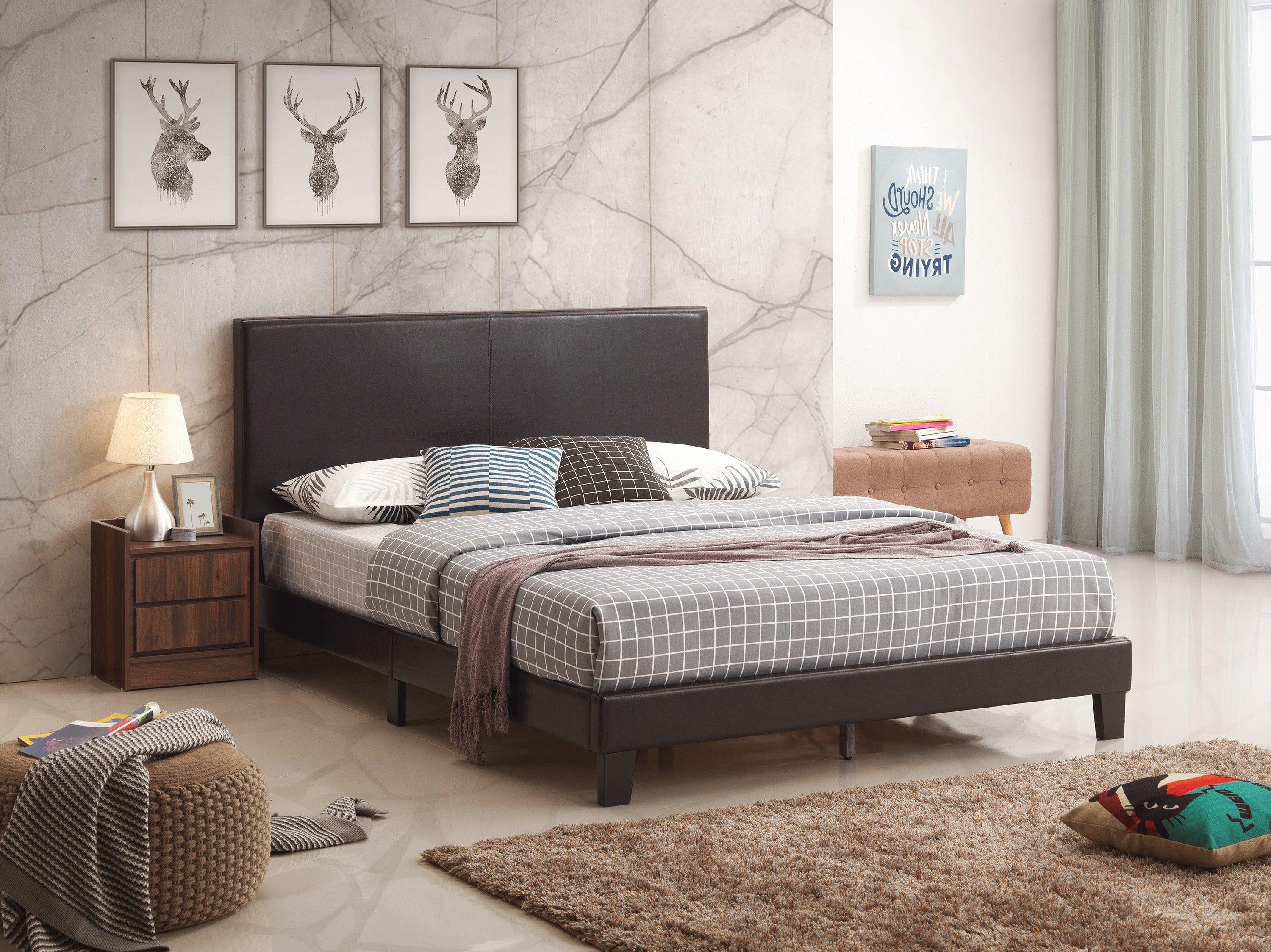 Yates Black PU Faux Leather Upholstered Platform Queen Bed - Image 3