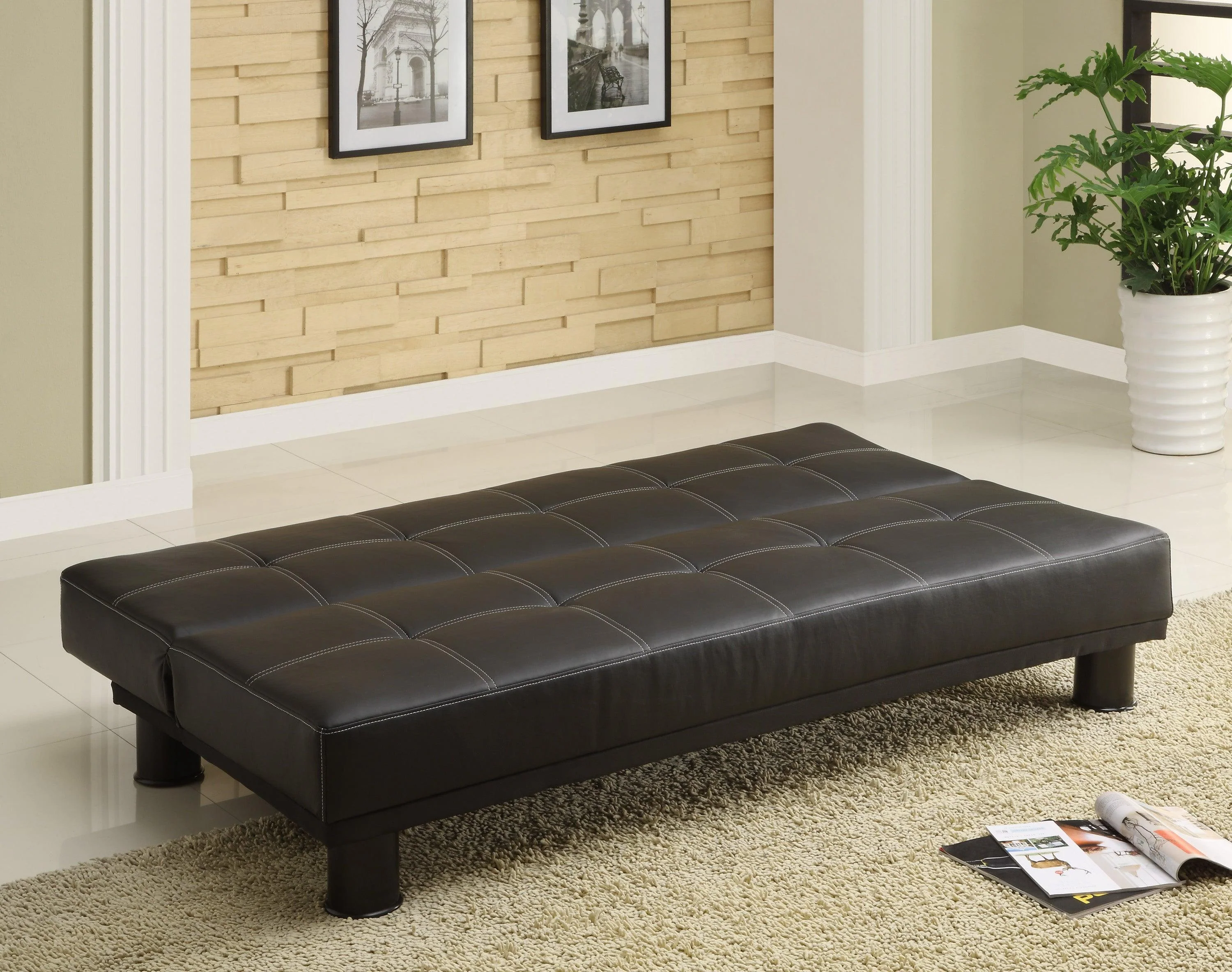 Collin Adjustable Espresso Tufted Faux Leather Sofa - Image 3