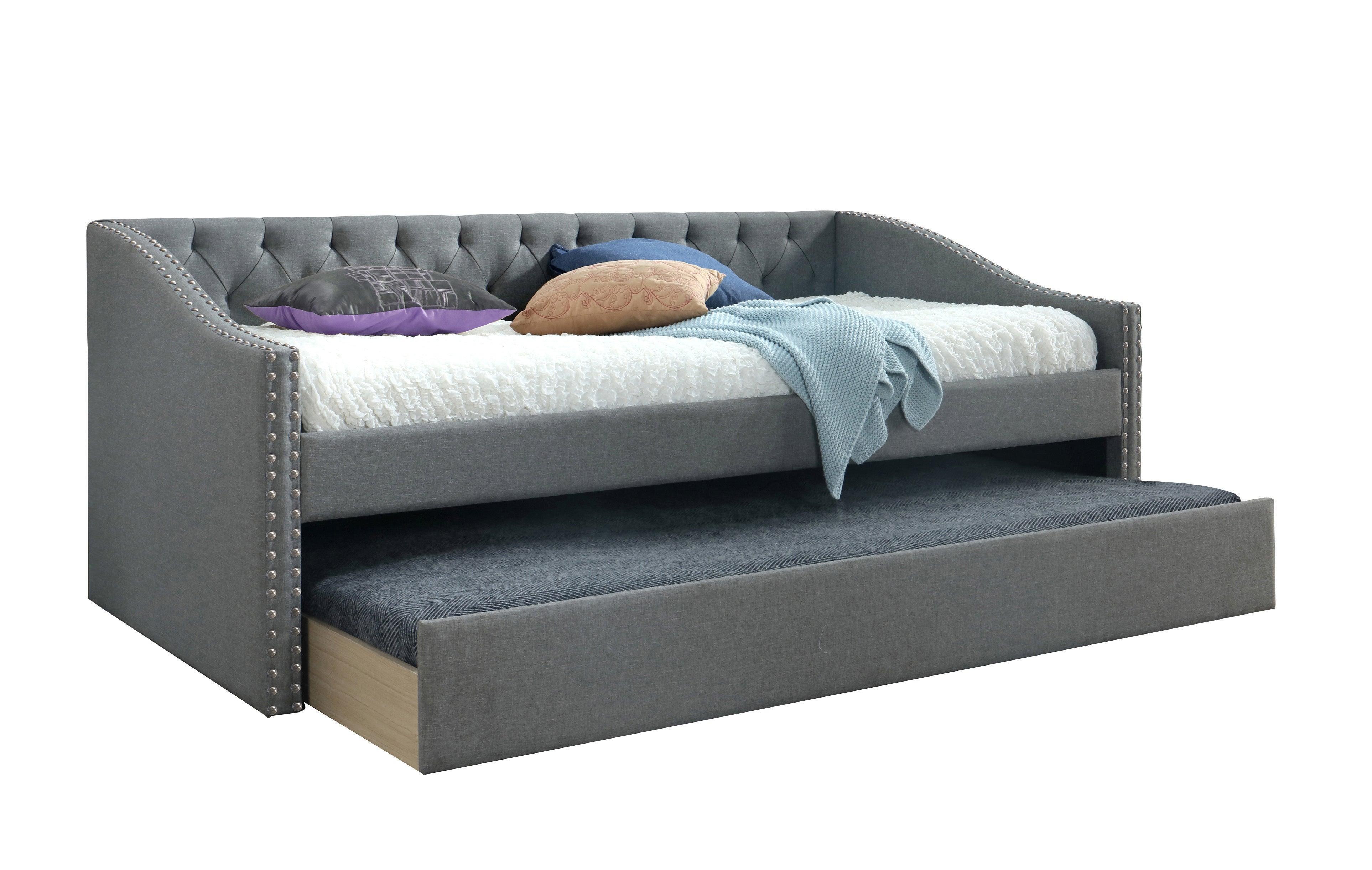 Loretta Gray Trundle Upholstered Tufted Twin Daybed - Image 2