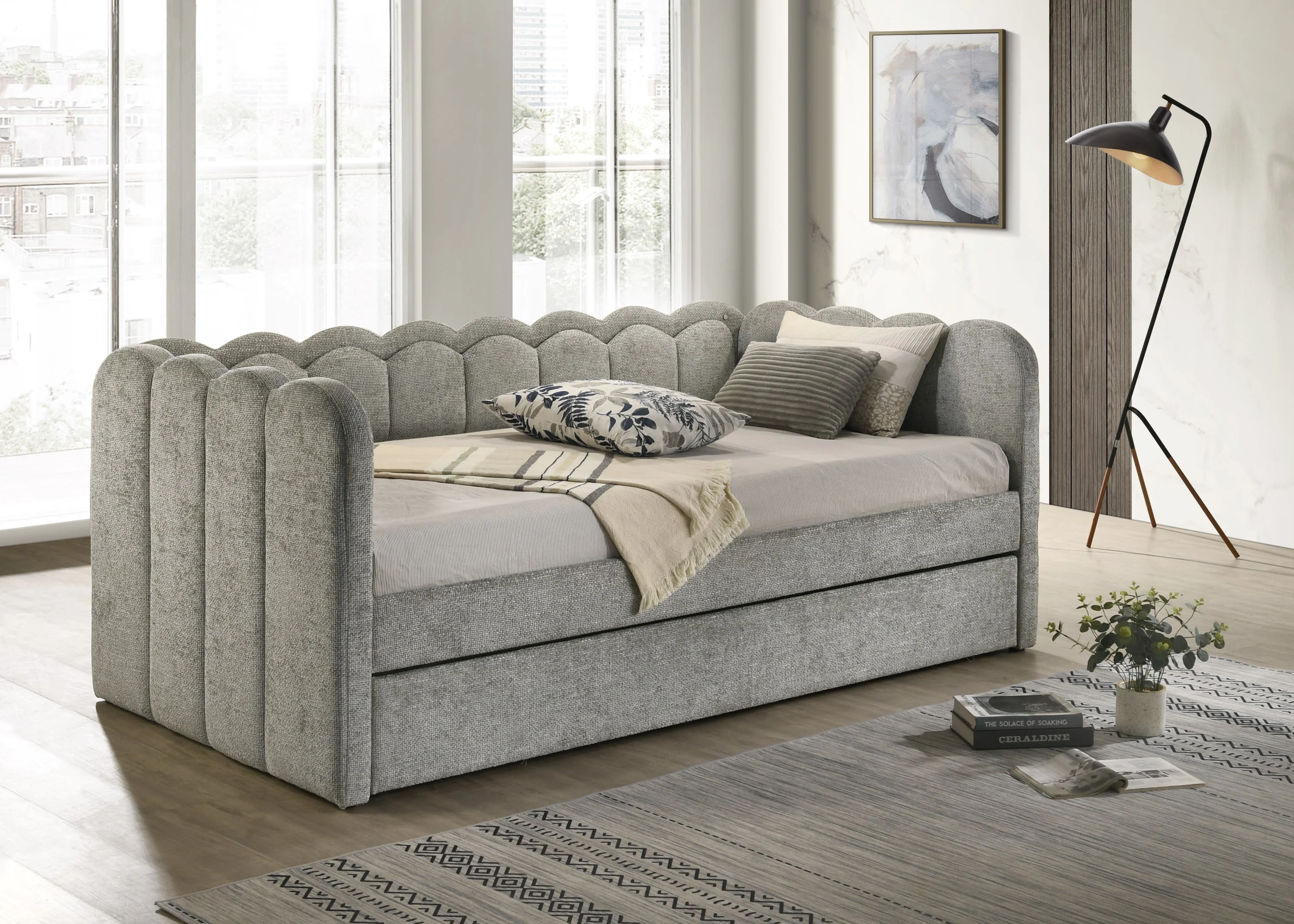 Melody Light Gray LED Upholstered Daybed - Image 2