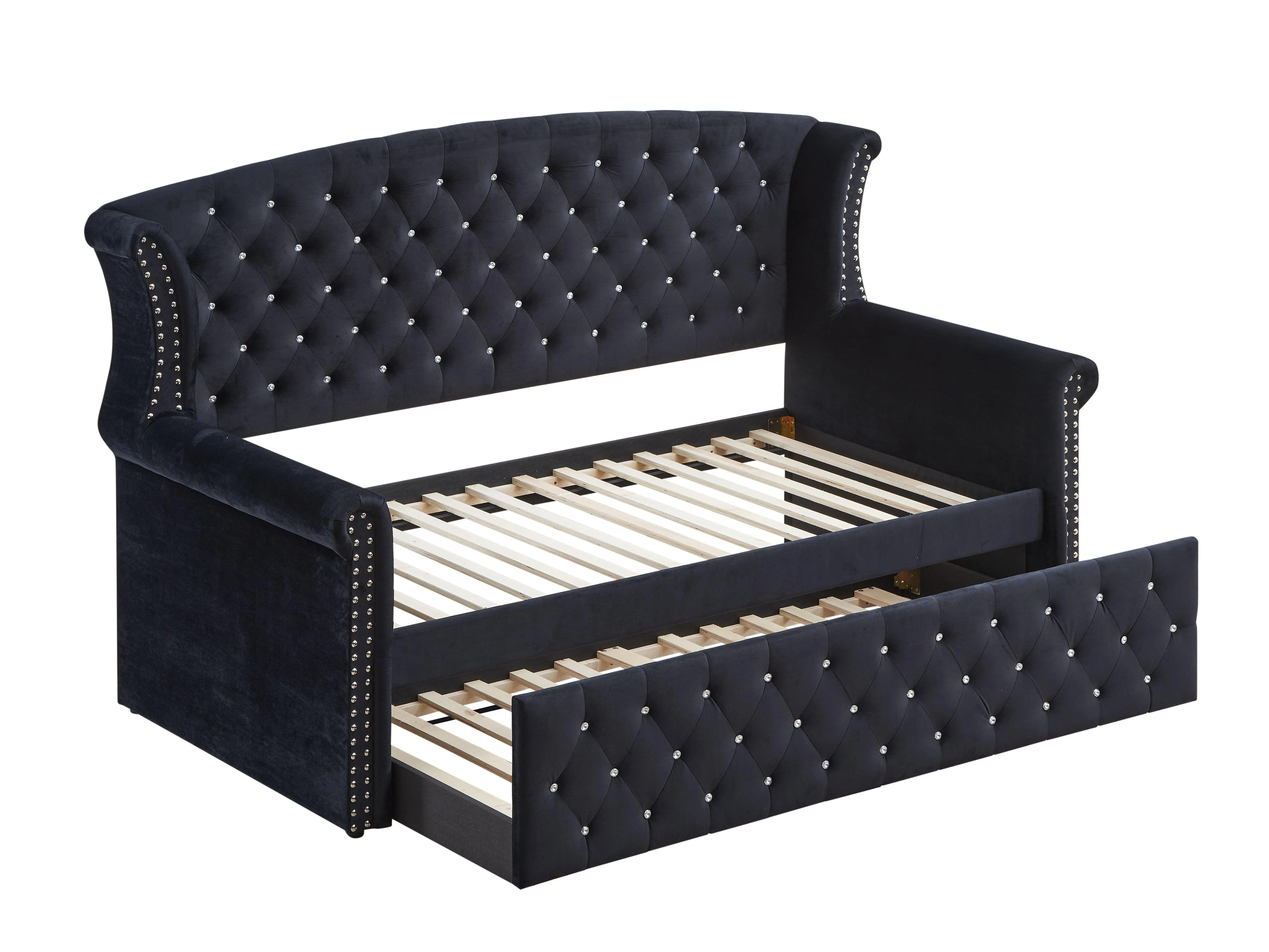Lucinda Black Velvet Trundle Daybed - Image 3