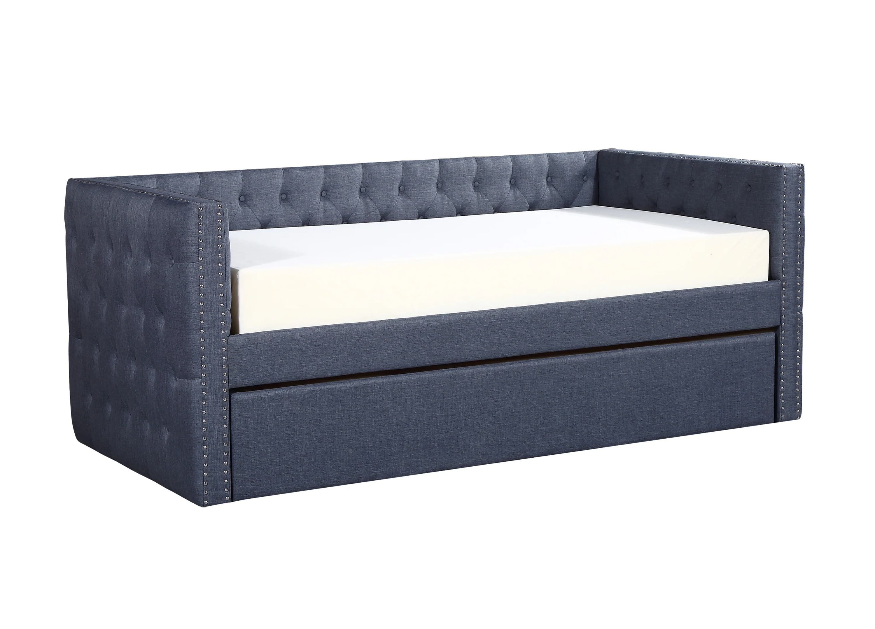 Trina Gunmetal Fabric Upholstered Trundle Tufted Daybed - Image 3