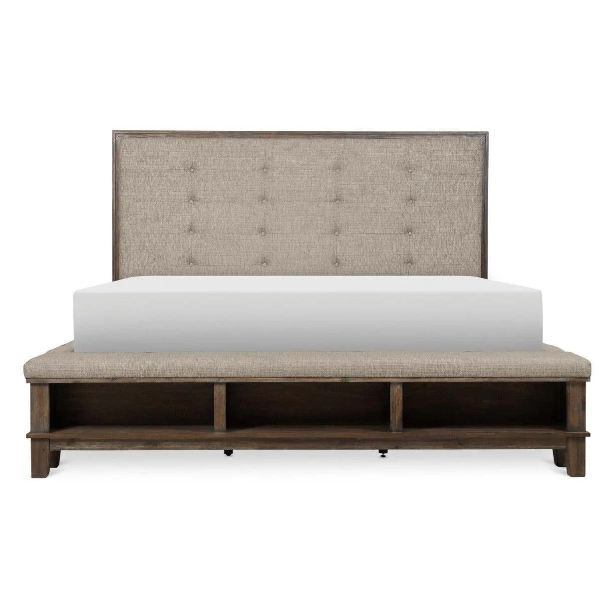 Gray Upholstered Tufted Panel King Bed - Image 1
