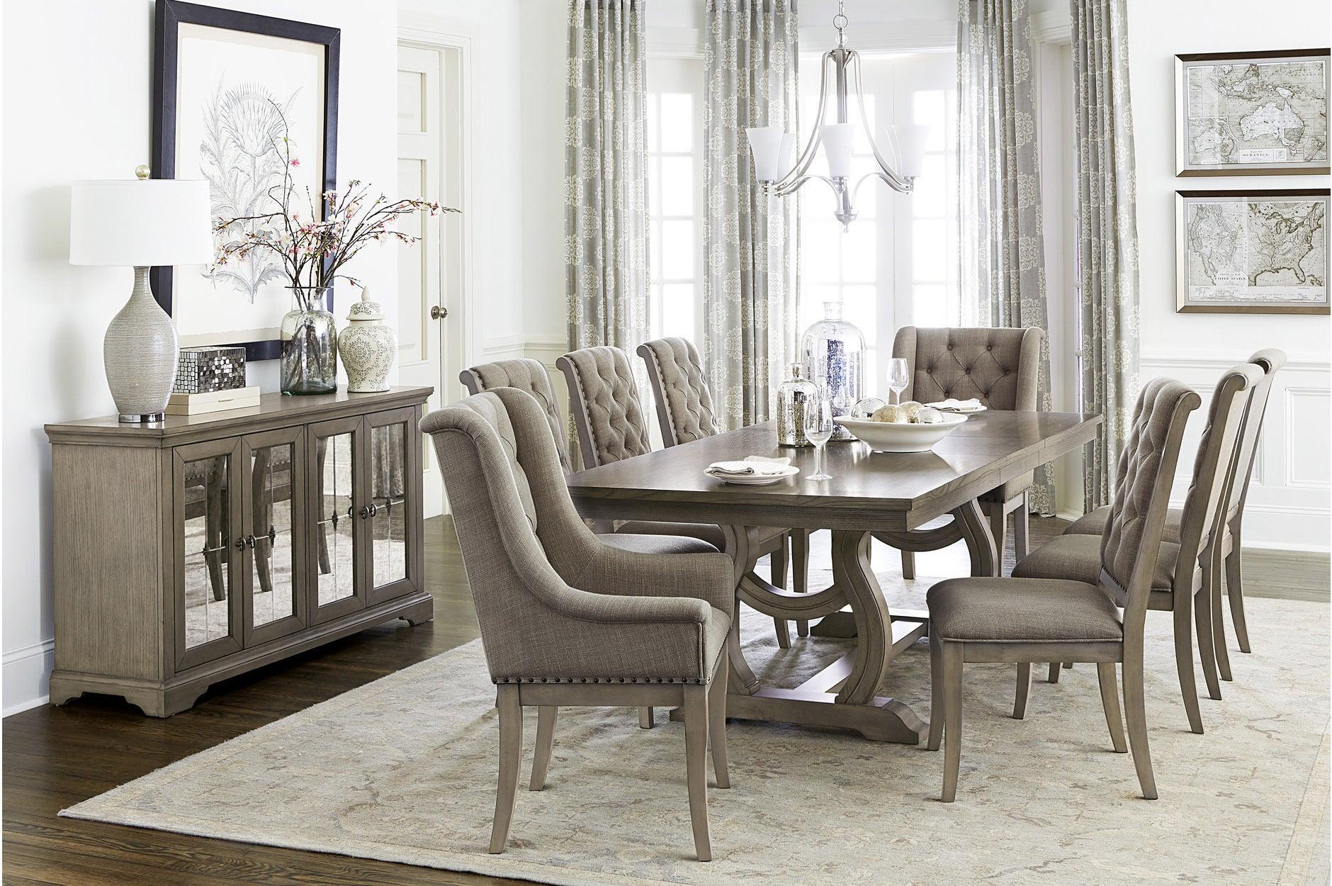 Vermillion Neutral Bisque Tufted Fabric Rectangular Dining Room Set - Image 1
