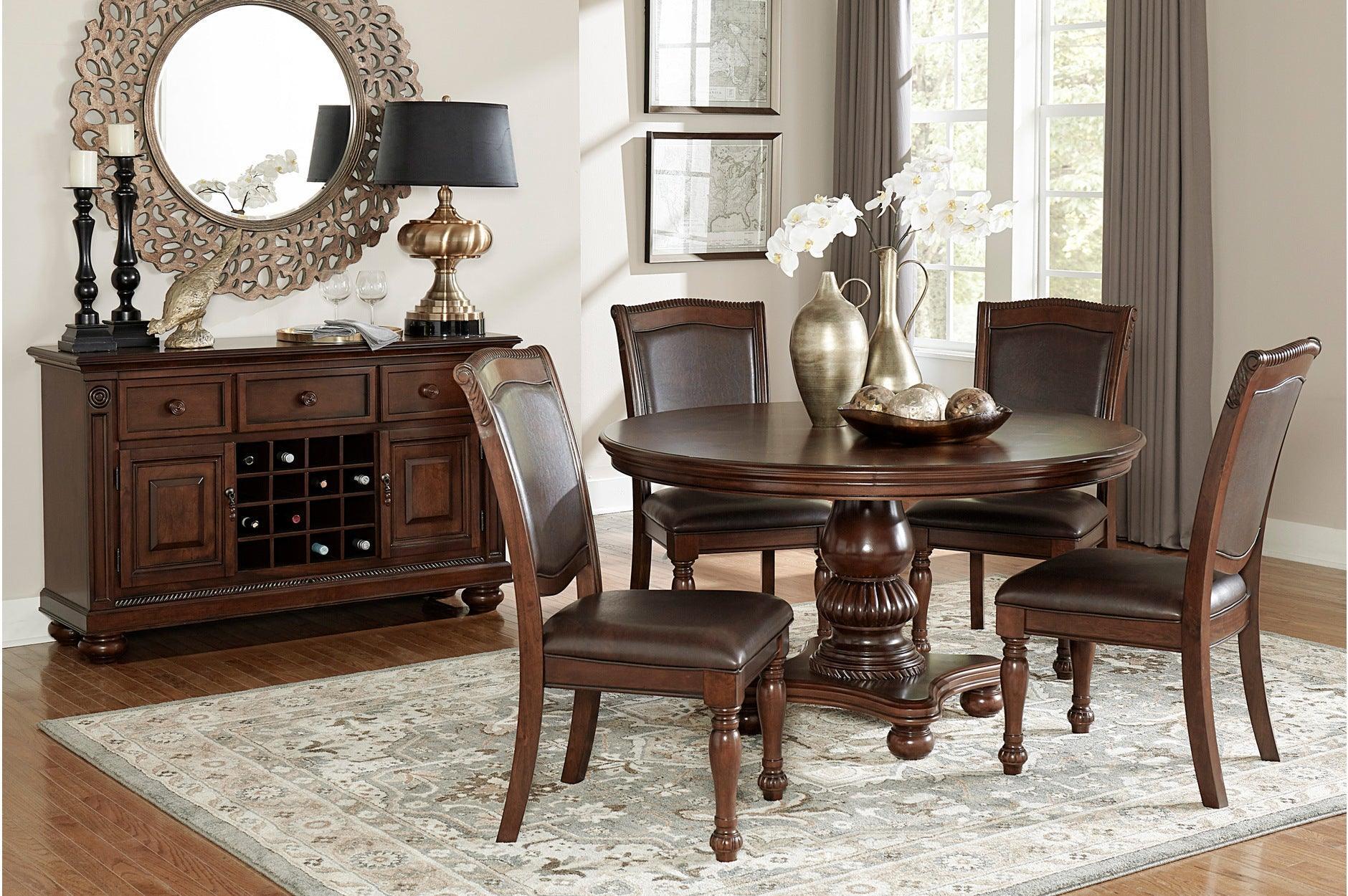 Lordsburg Brown Cherry Faux Leather Round Dining Room Set - Image 1