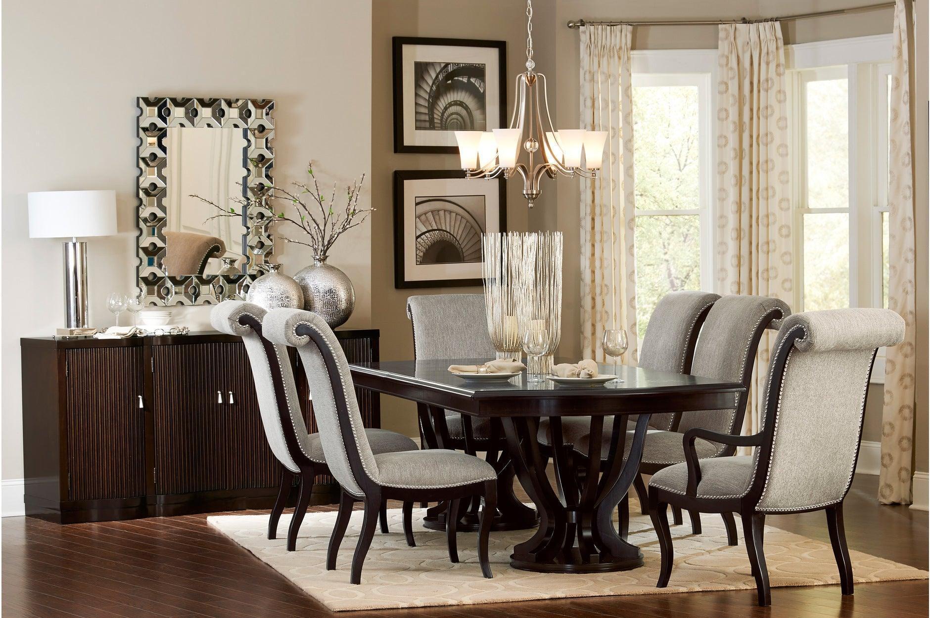 Savion Neutral Espresso Fabric Rectangular Dining Room Set - Image 1