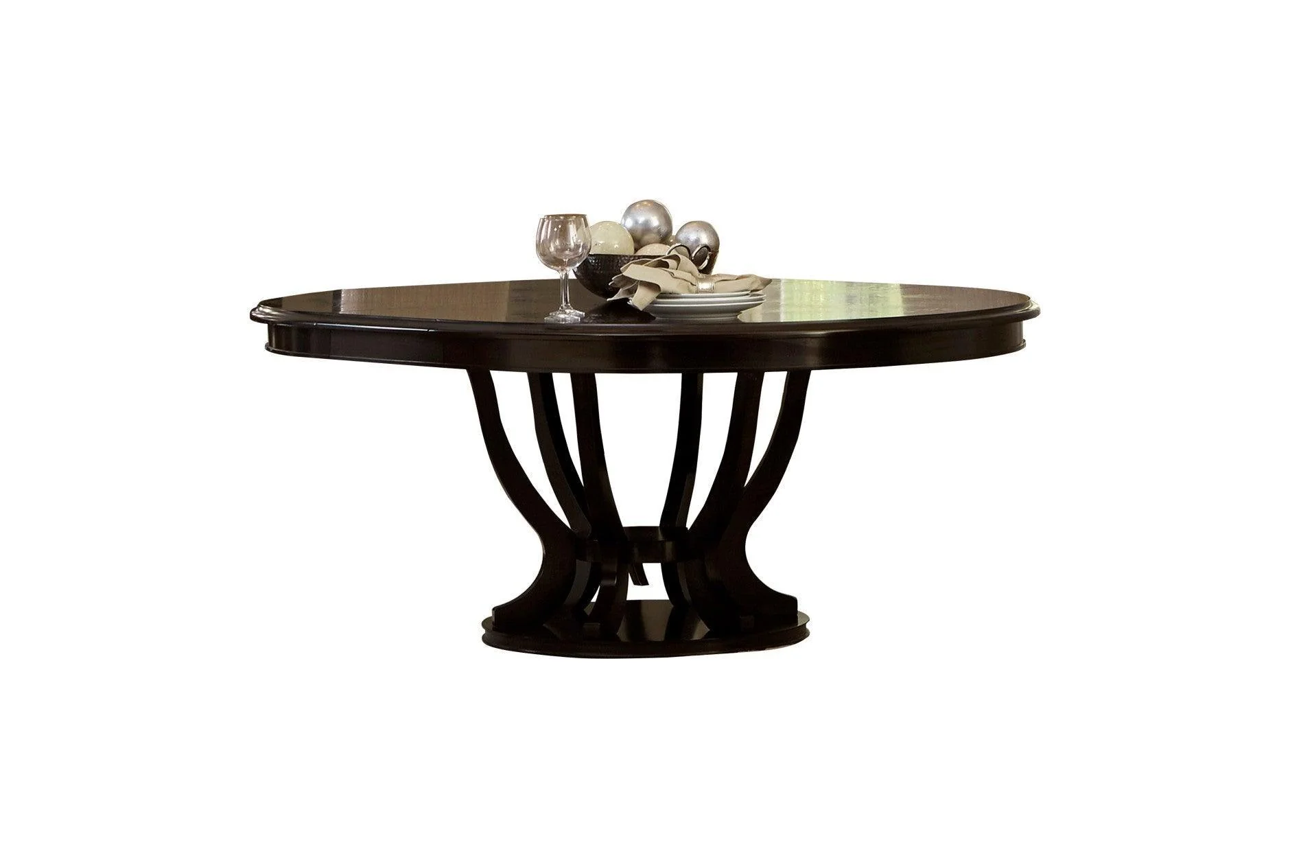 Savion Neutral Espresso Fabric Circle Dining Room Set - Image 3