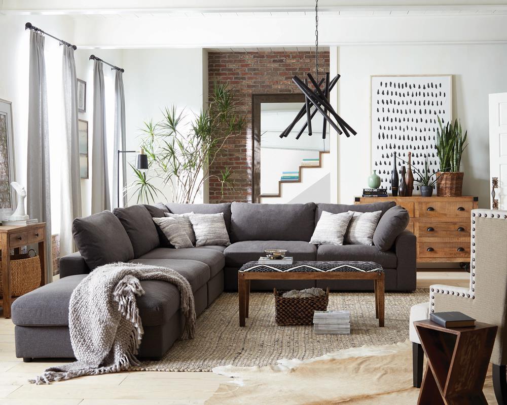 Serene Upholstered Rectangular Ottoman Charcoal - Image 2