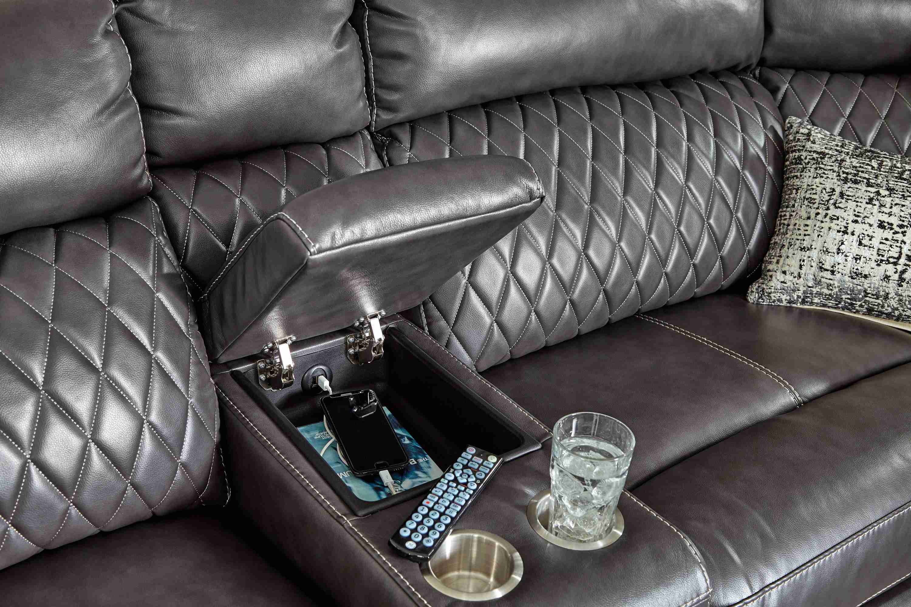 Samperstone Gray Faux Leather 3-Piece Power Reclining Sectional - Image 3