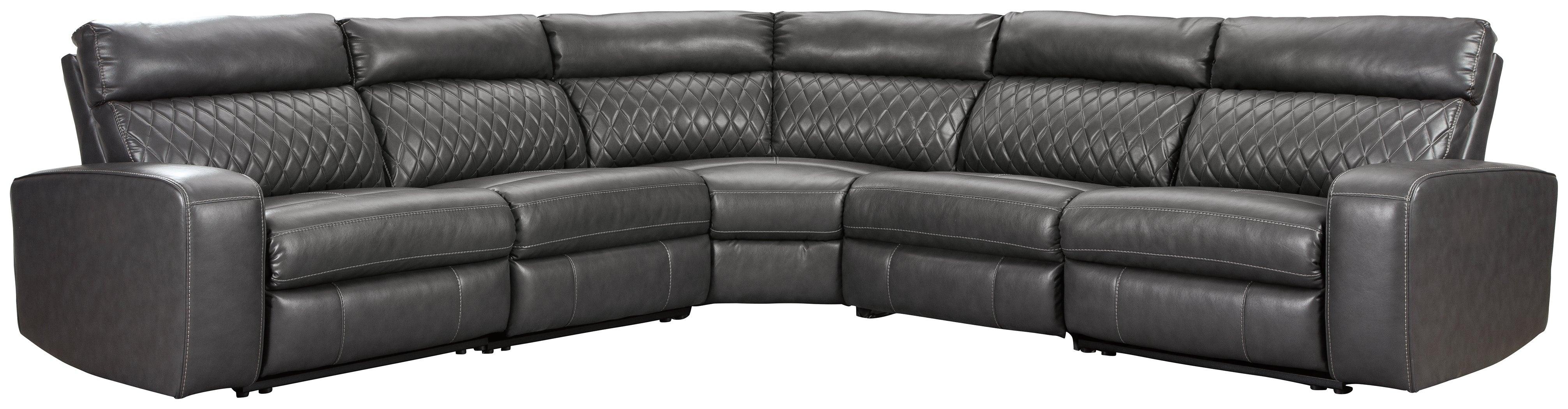 Samperstone Gray Faux Leather 5-Piece Power Reclining Sectional - Image 2
