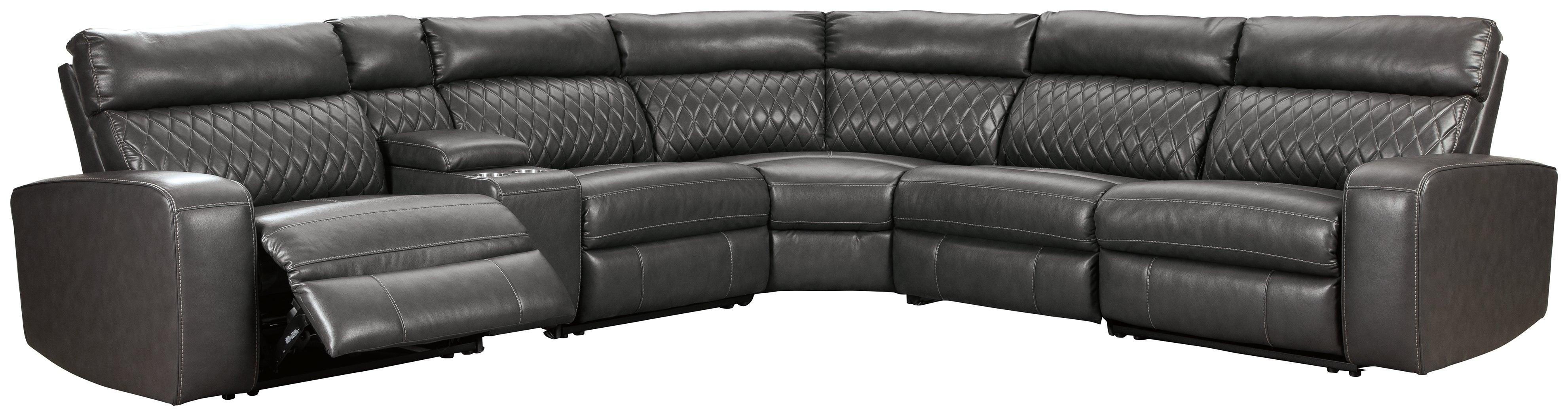 Samperstone Gray Faux Leather 6-Piece Power Reclining Sectional - Image 2