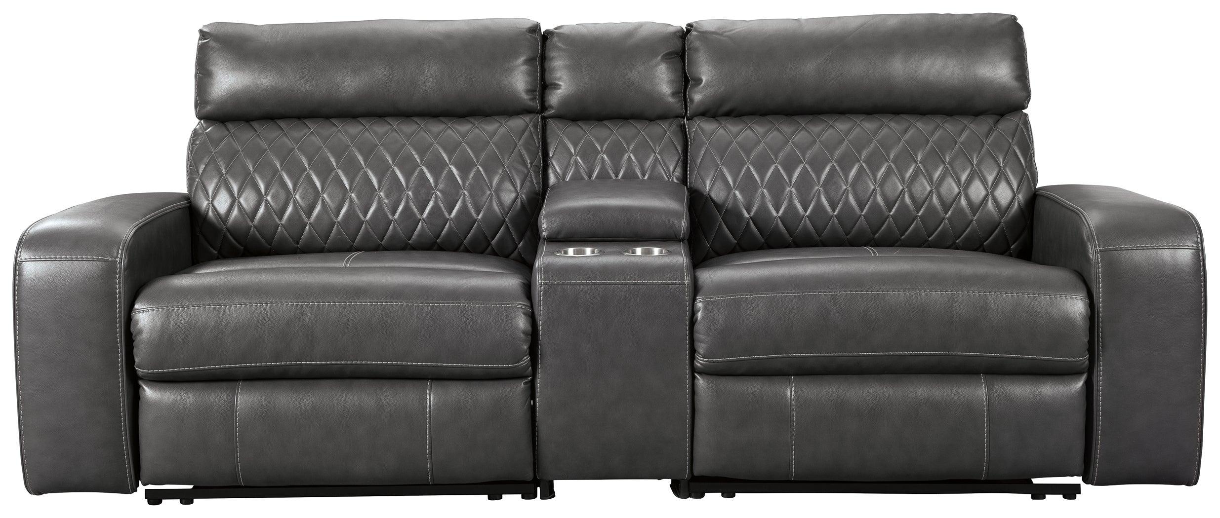 Samperstone Gray Faux Leather 3-Piece Power Reclining Sectional - Image 2