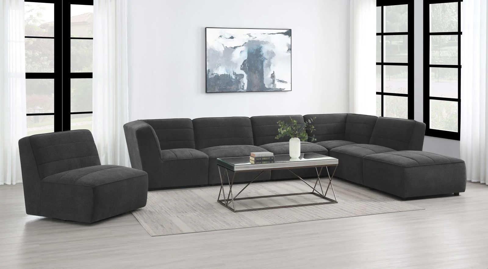 Sunny Square Upholstered Ottoman Dark Charcoal - Image 3