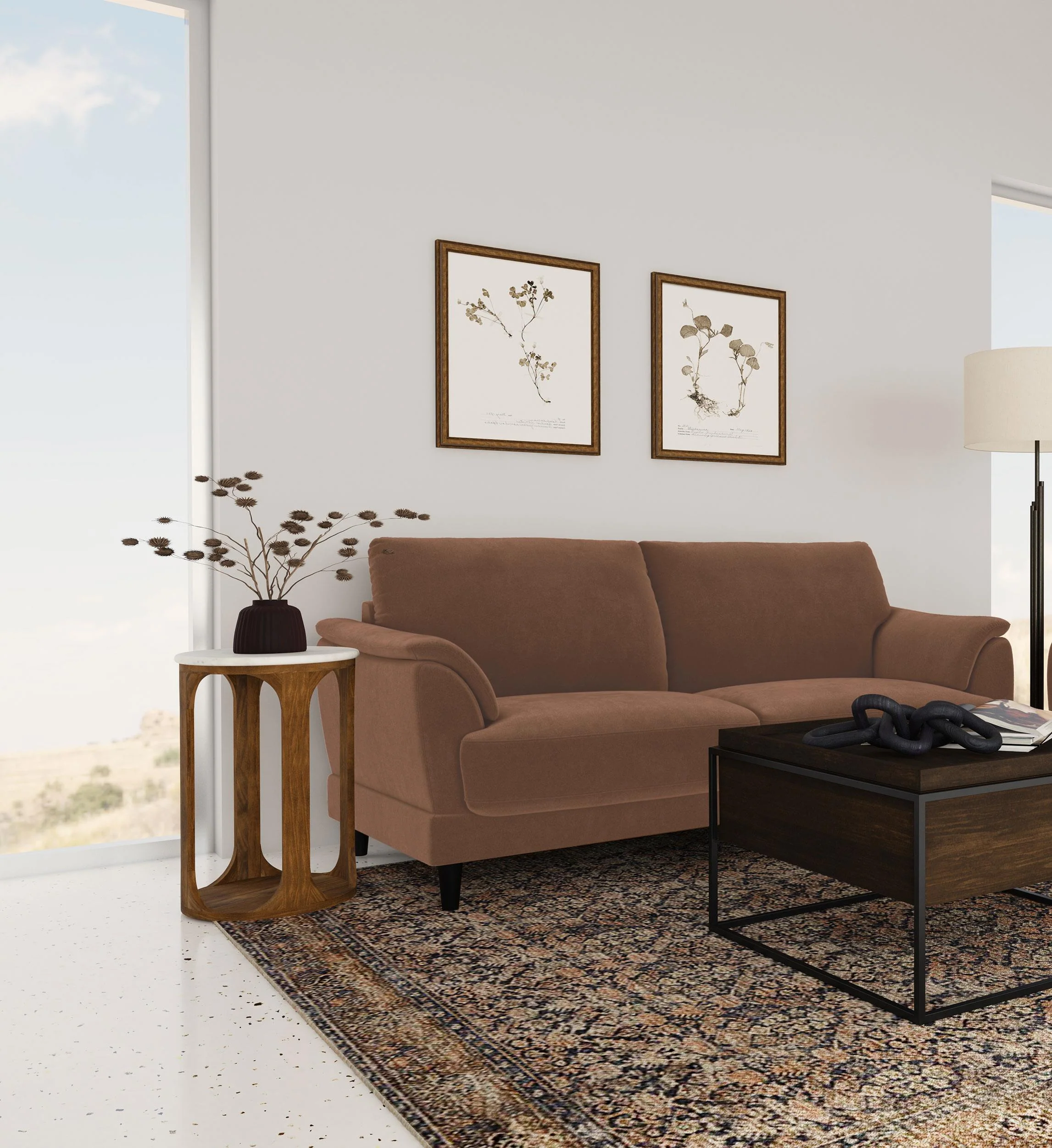 Selma Velvet Upholstered Crescent Arm Sofa Rust - Image 2