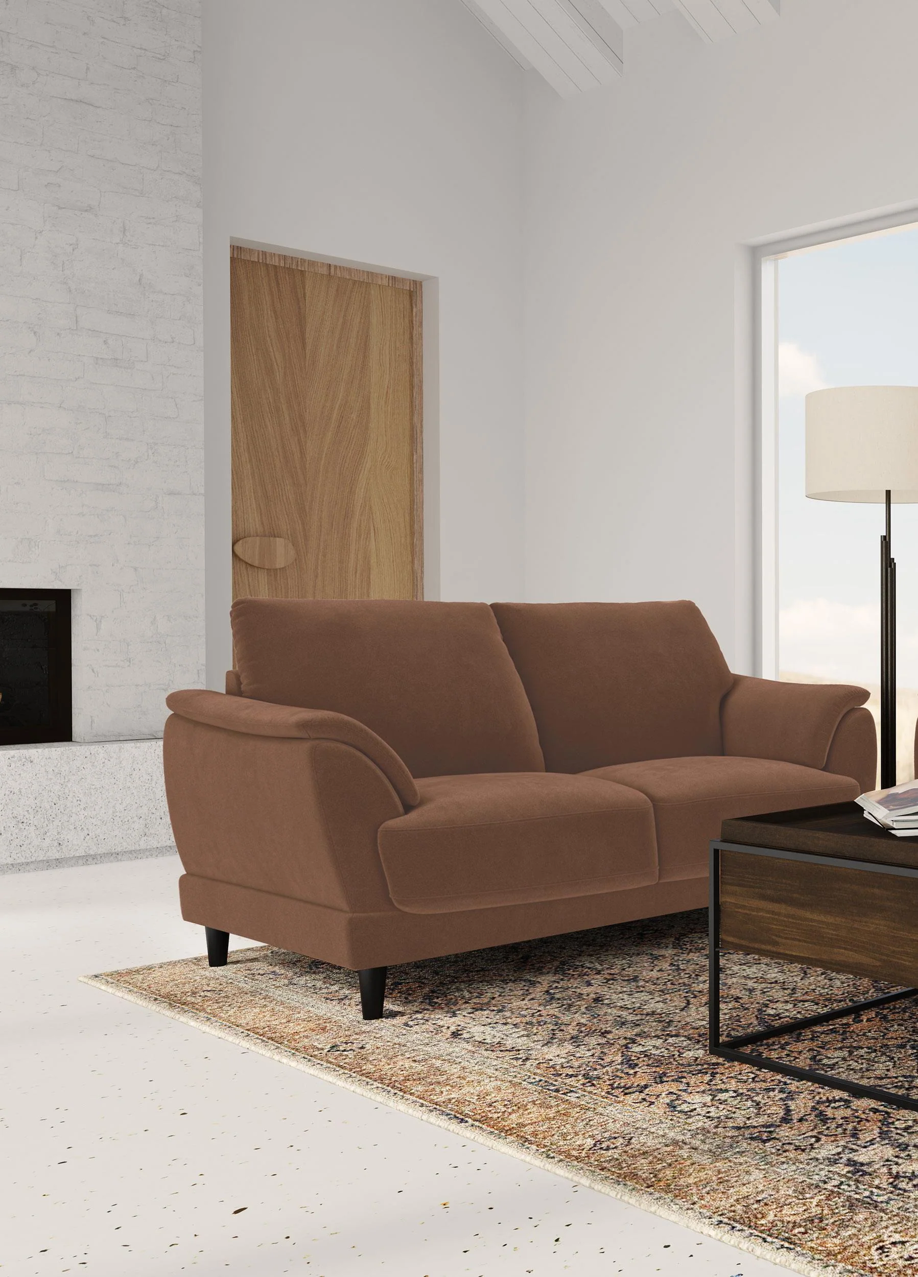 Selma Velvet Upholstered Crescent Arm Loveseat Rust - Image 2