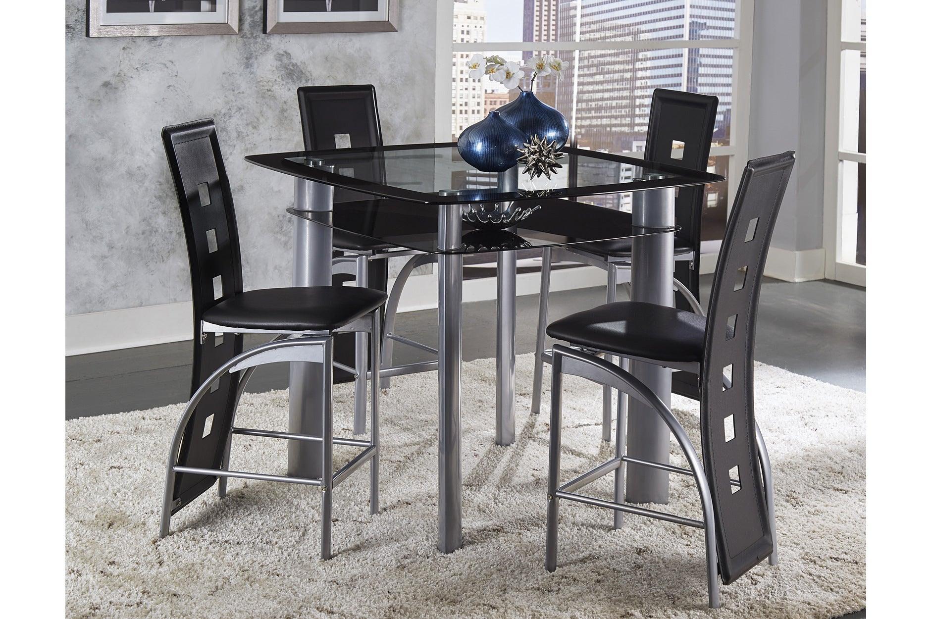 Sona Black Faux Leather Glass Top Square Counter Height Set - Image 1