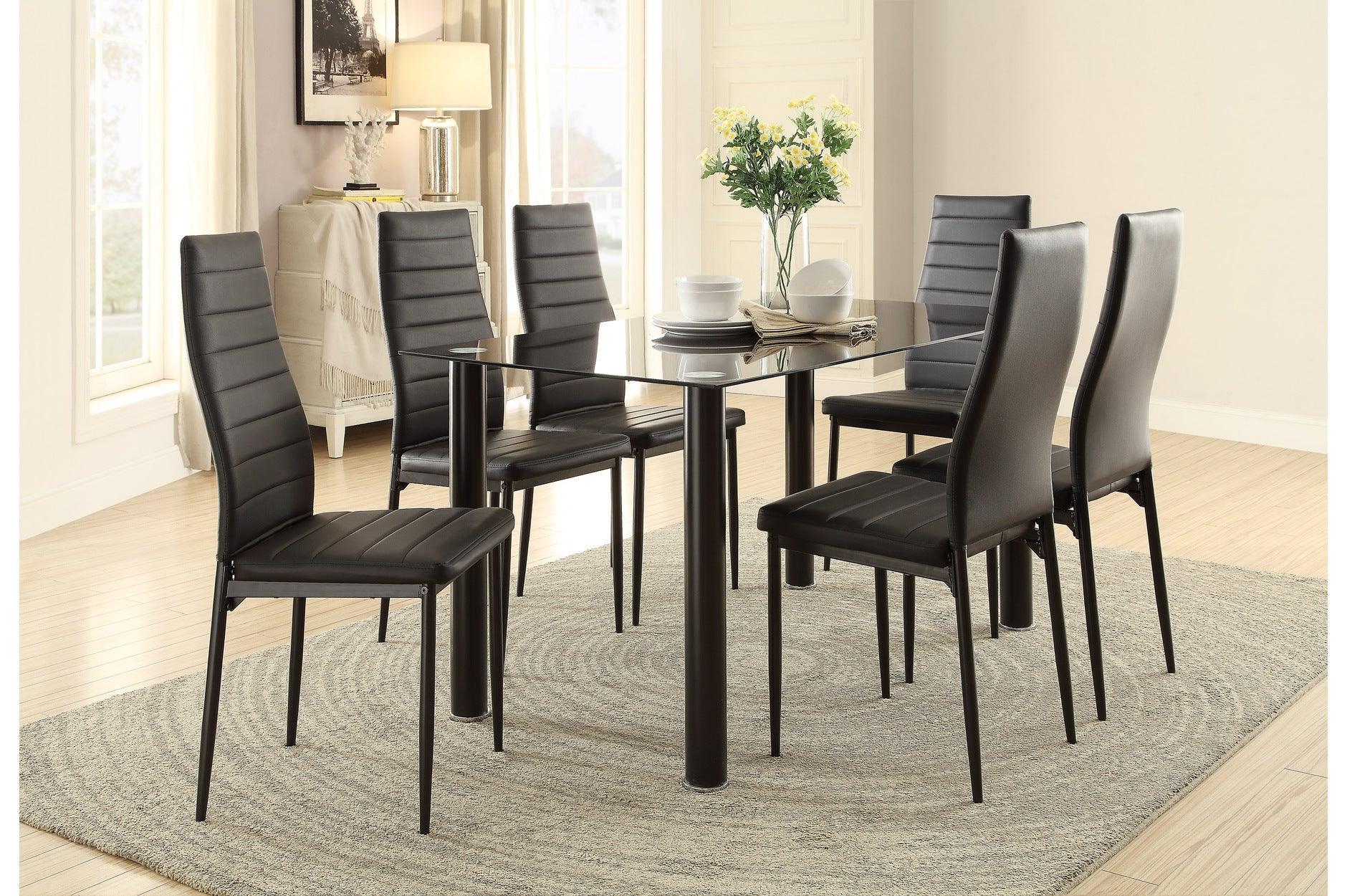 Florian Black Faux Leather Glass Top Rectangular Dining Room Set - Image 2