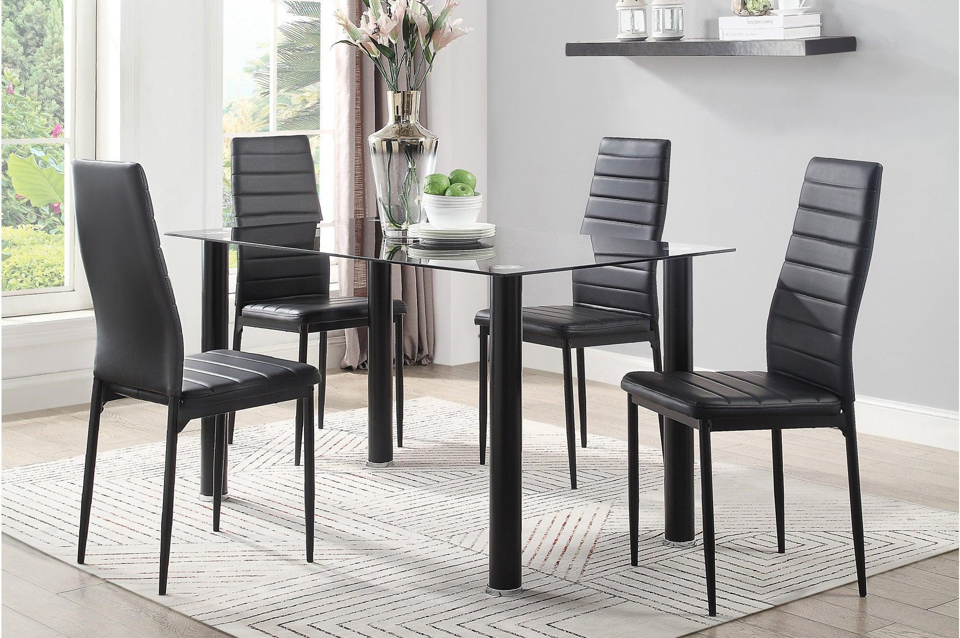 Florian Black Faux Leather Glass Top Rectangular Dining Room Set - Image 1