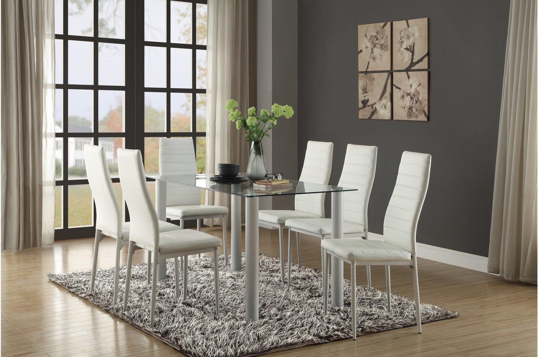 Florian White Faux Leather Glass Top Rectangular Dining Room Set - Image 2