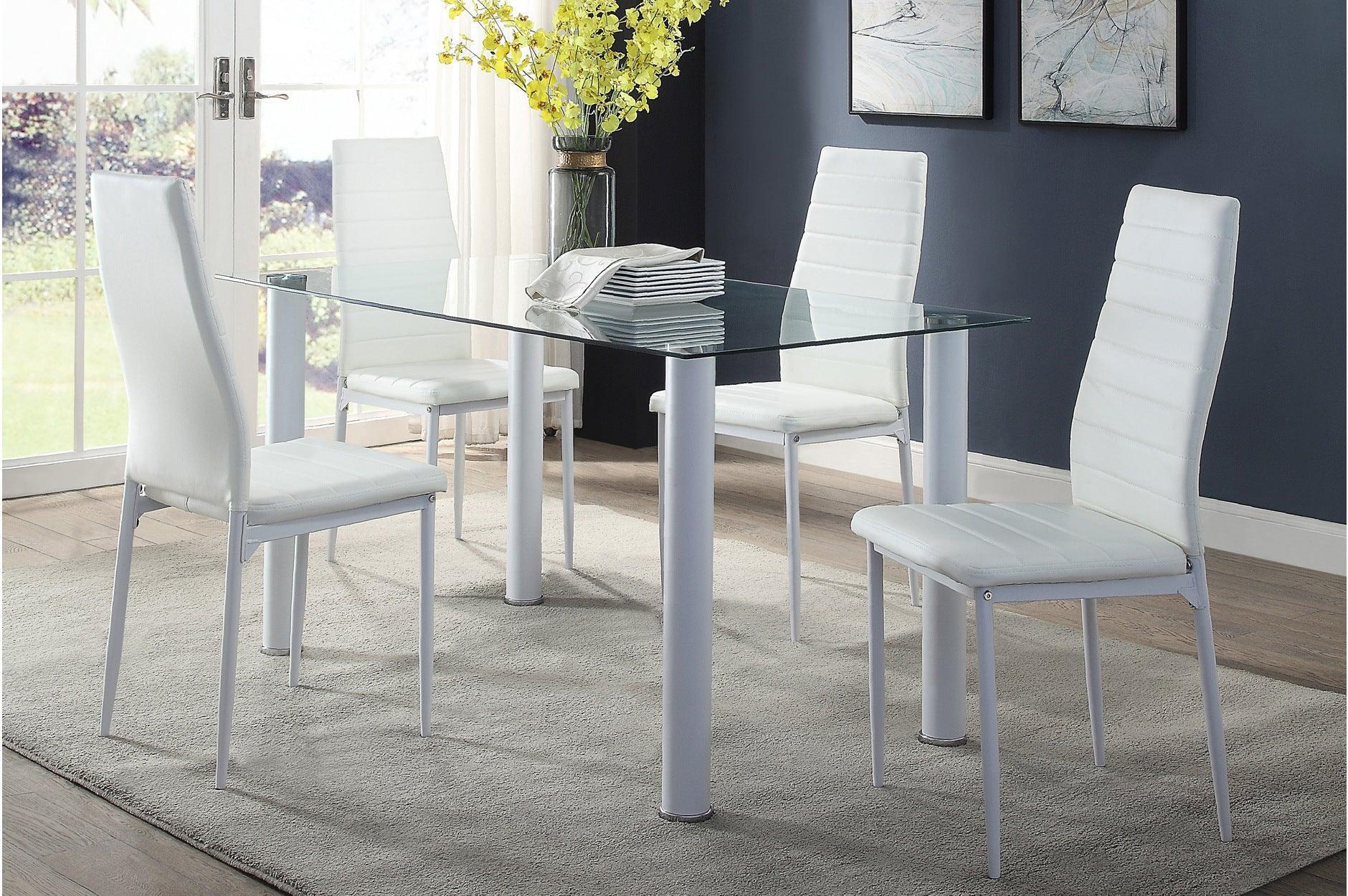 Florian White Faux Leather Glass Top Rectangular Dining Room Set - Image 1