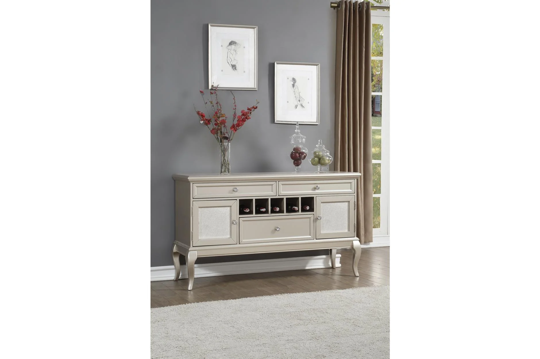 Crawford Silver Faux Leather Tufted Rectangular Dining Room Set - Image 2