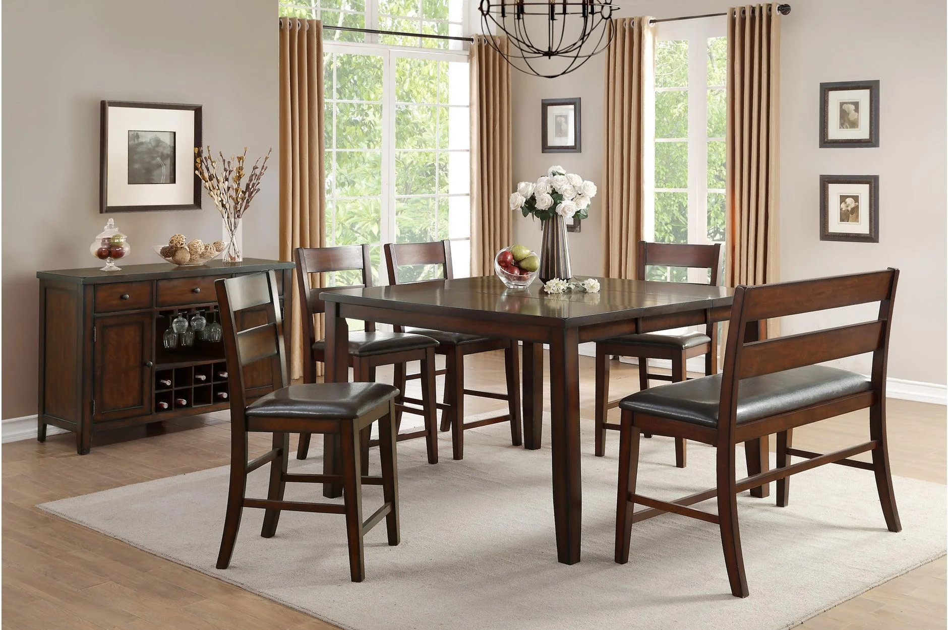Mantello Dark Brown Faux Leather Rectangular Dining Room Set - Image 1