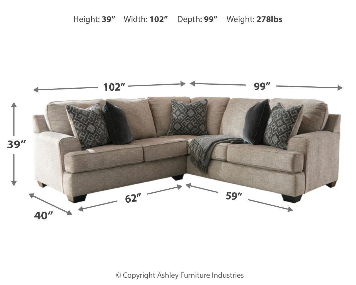 Bovarian Stone Chenille 2-Piece Sectional - Image 2